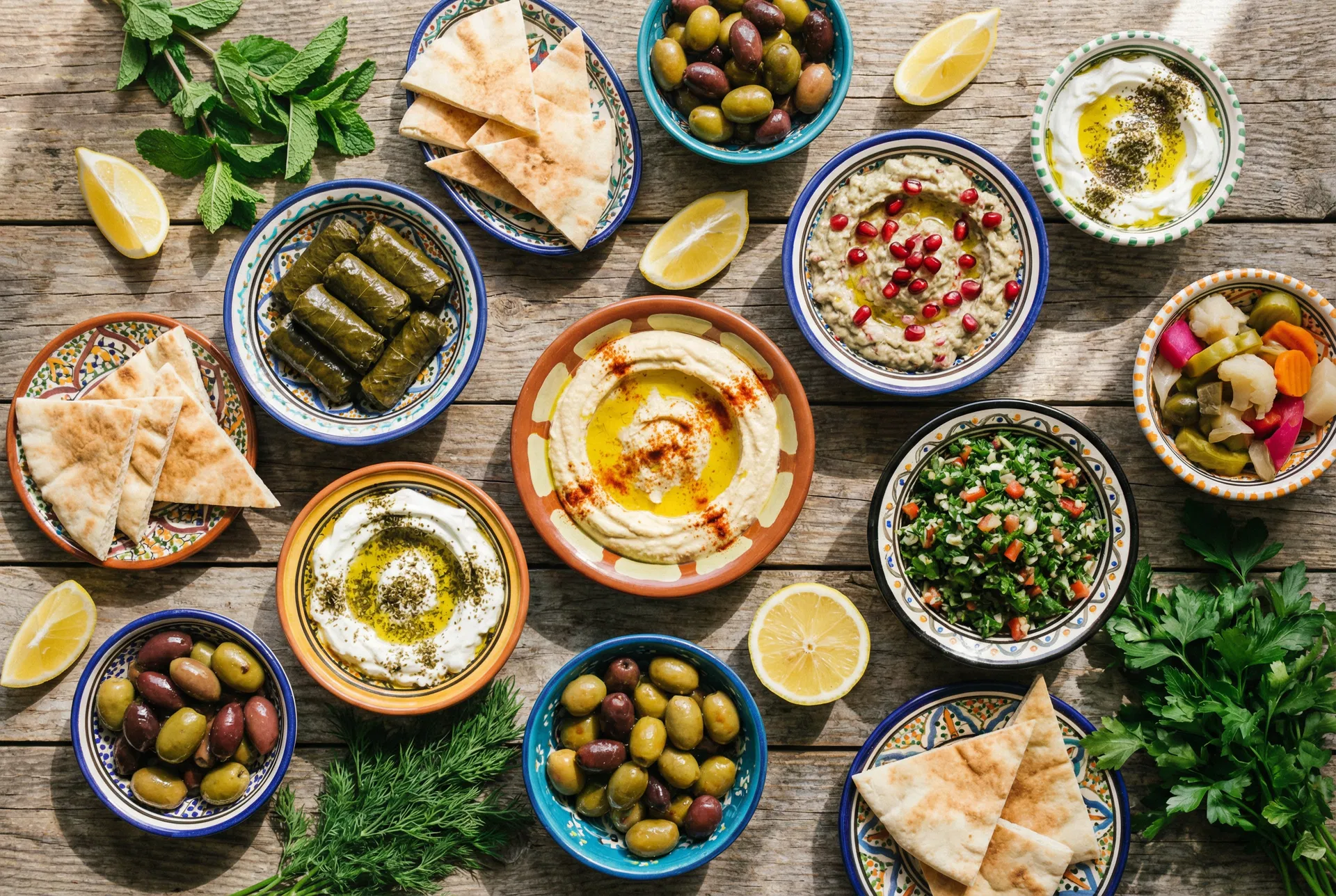 Colorful mezze spread