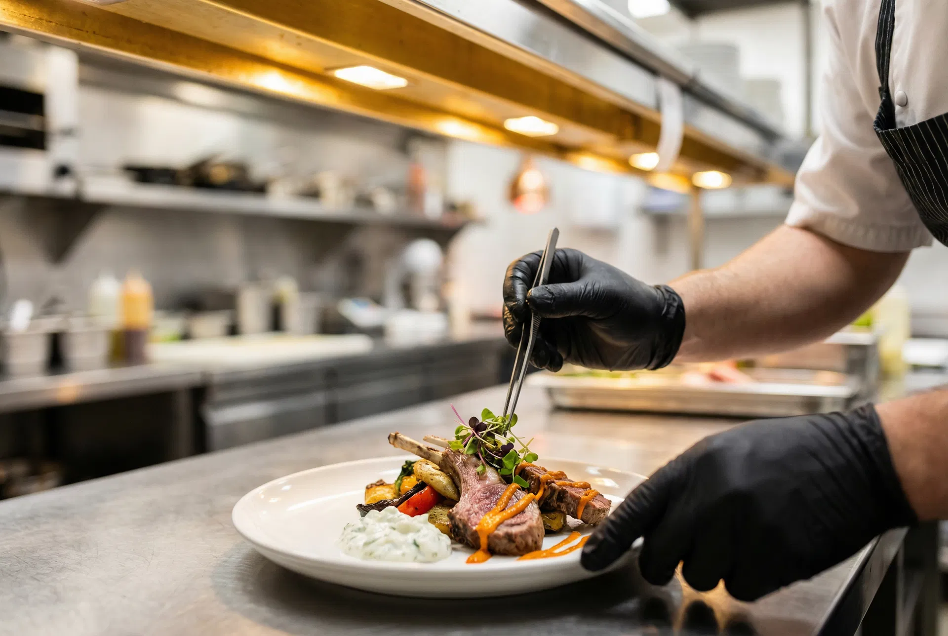 Chef carefully plating a dish