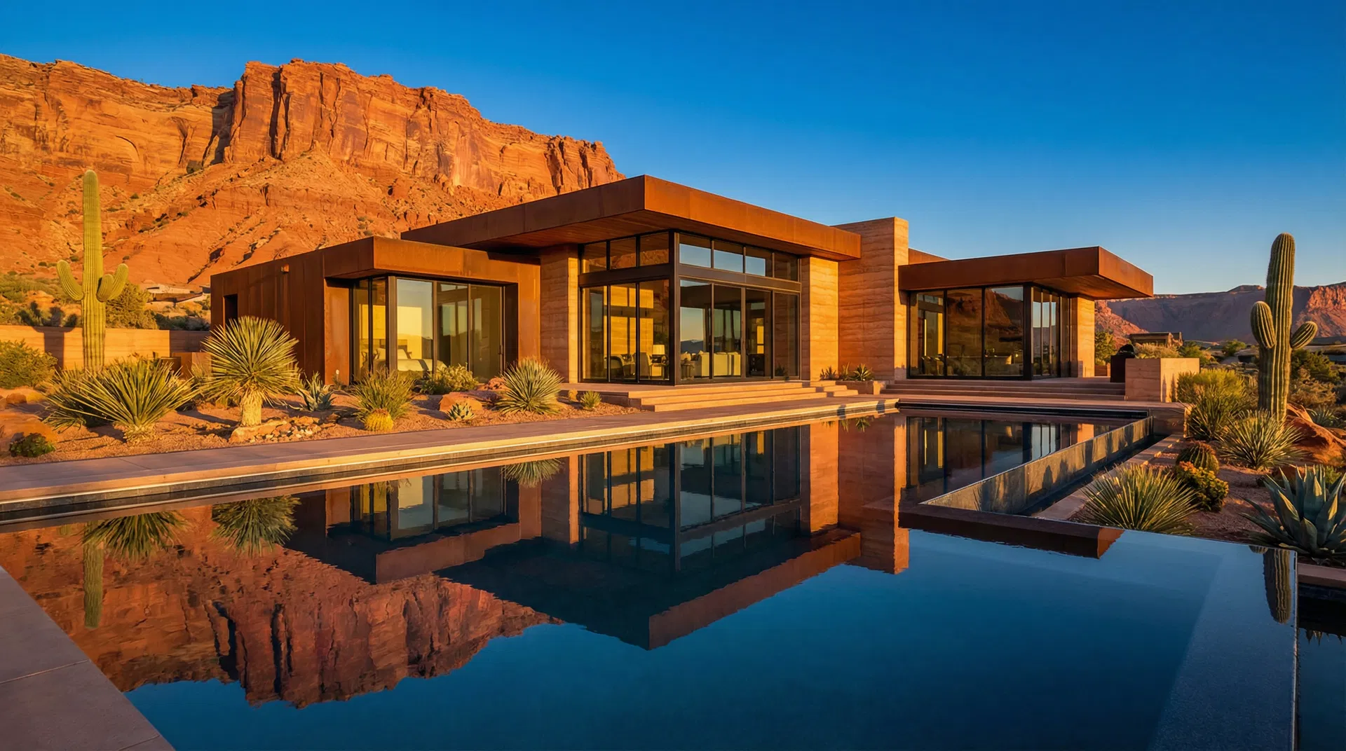 Luxury Southern Utah desert modern home with red rock backdrop — Jess Olds and Brandon Savaiinaea, St. George Utah Realtors