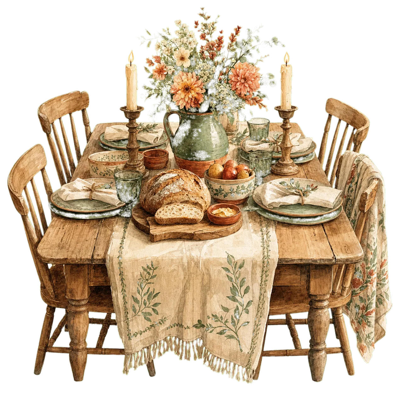 table watercolor illustration