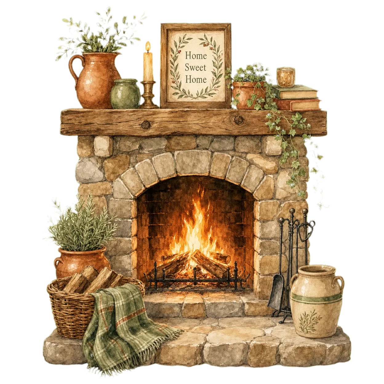 hearth watercolor illustration