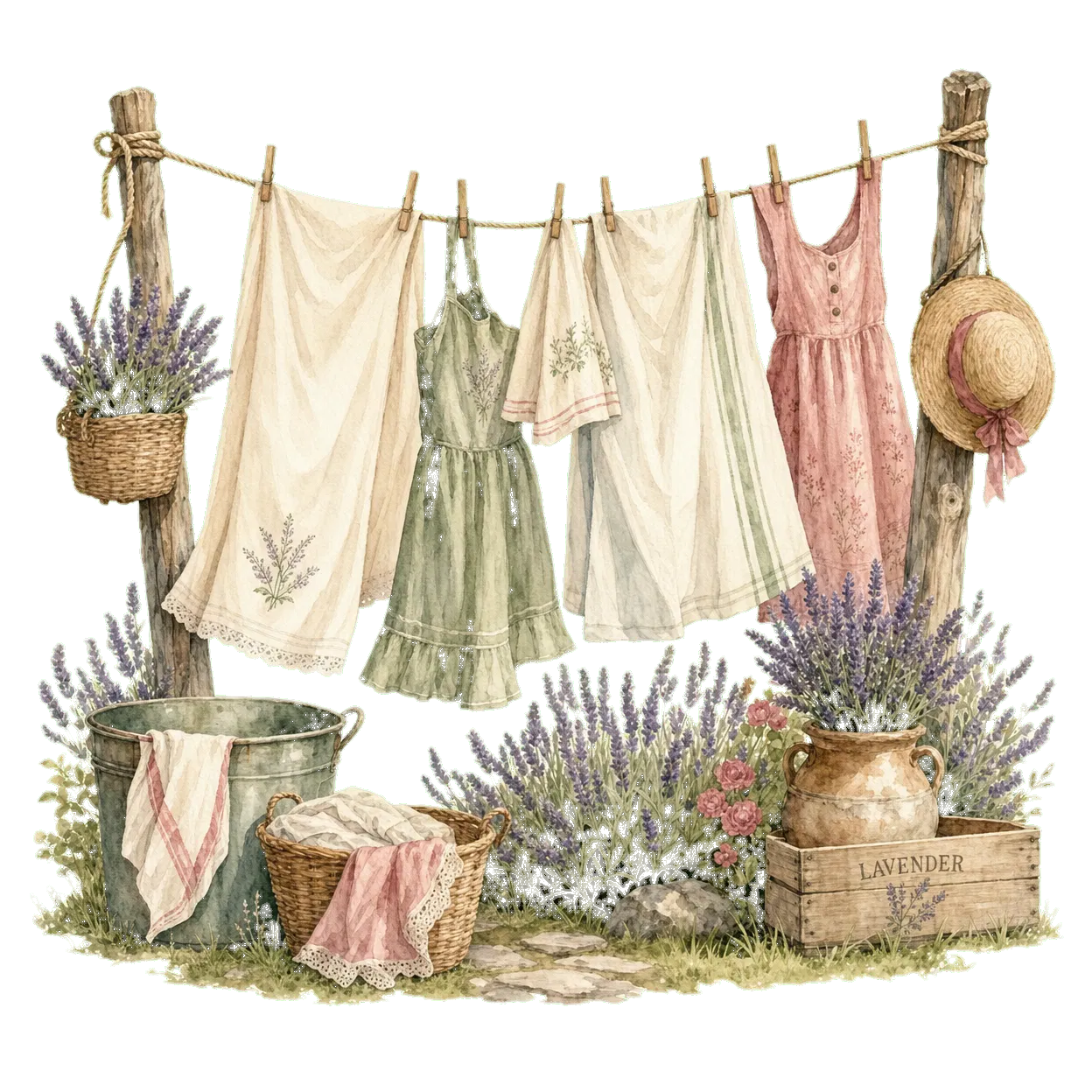 laundry watercolor illustration