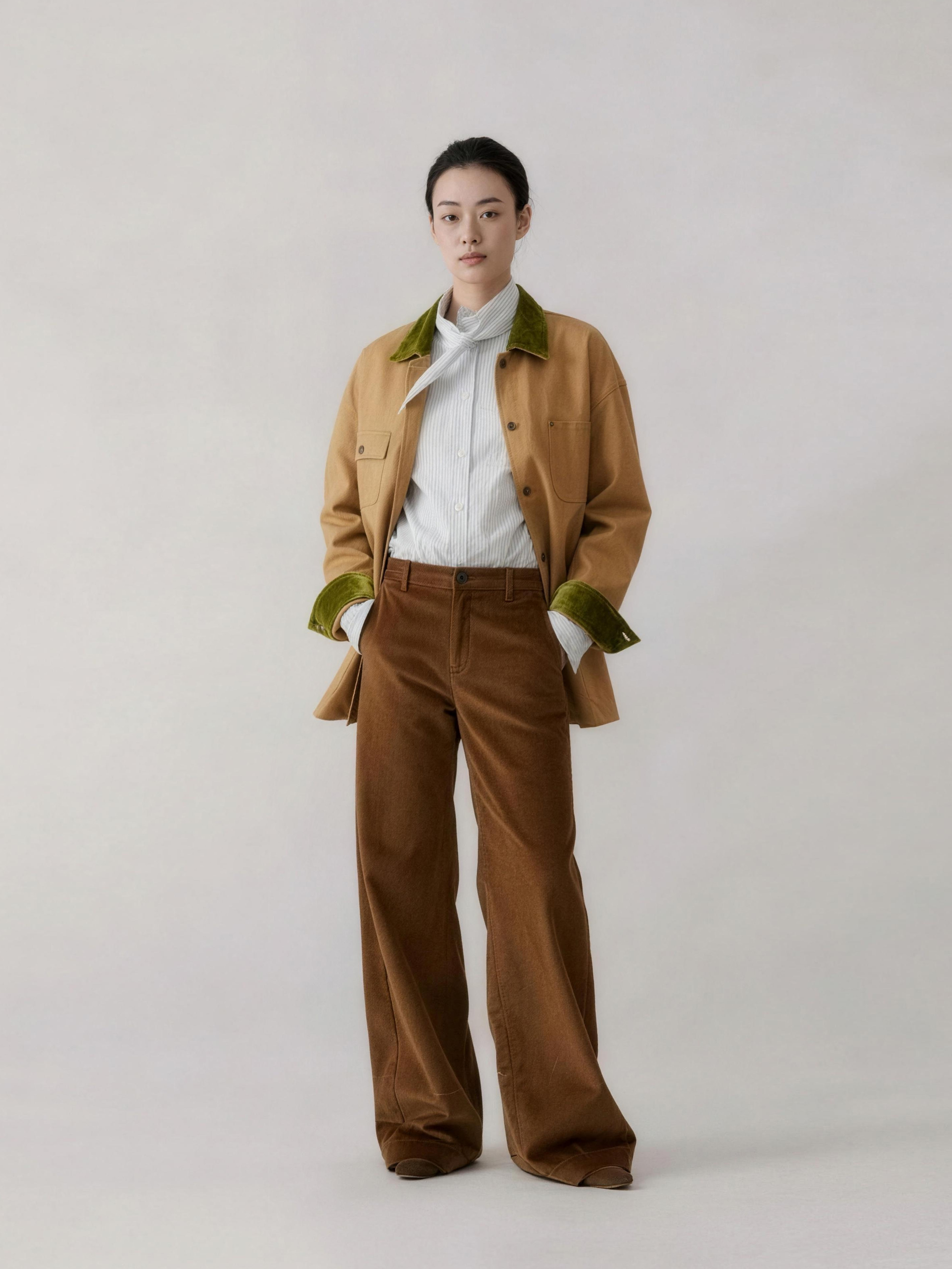 卡其色丝绒领谷仓夹克 - detail