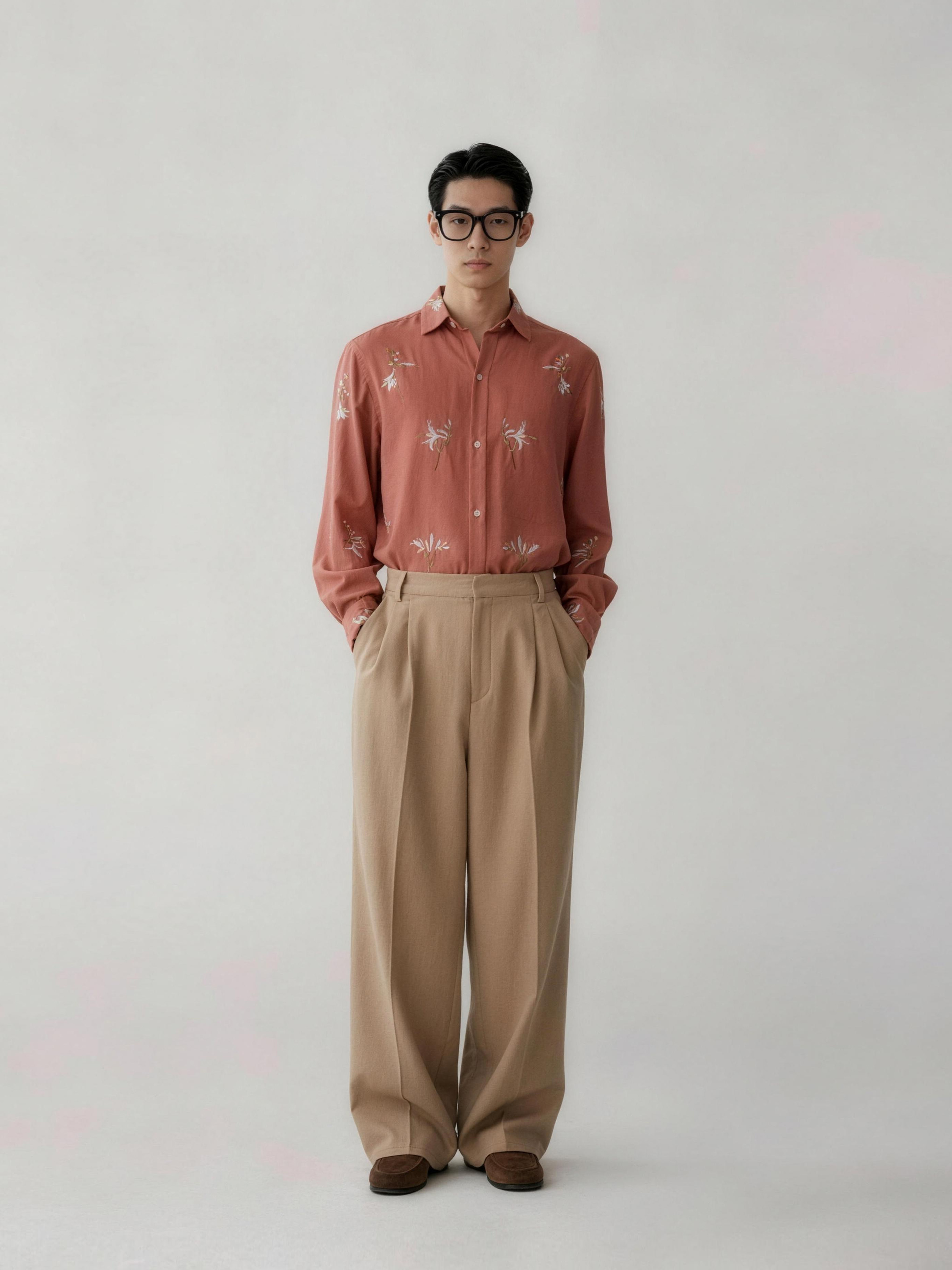 粉色玉簪花刺绣衬衫 - detail
