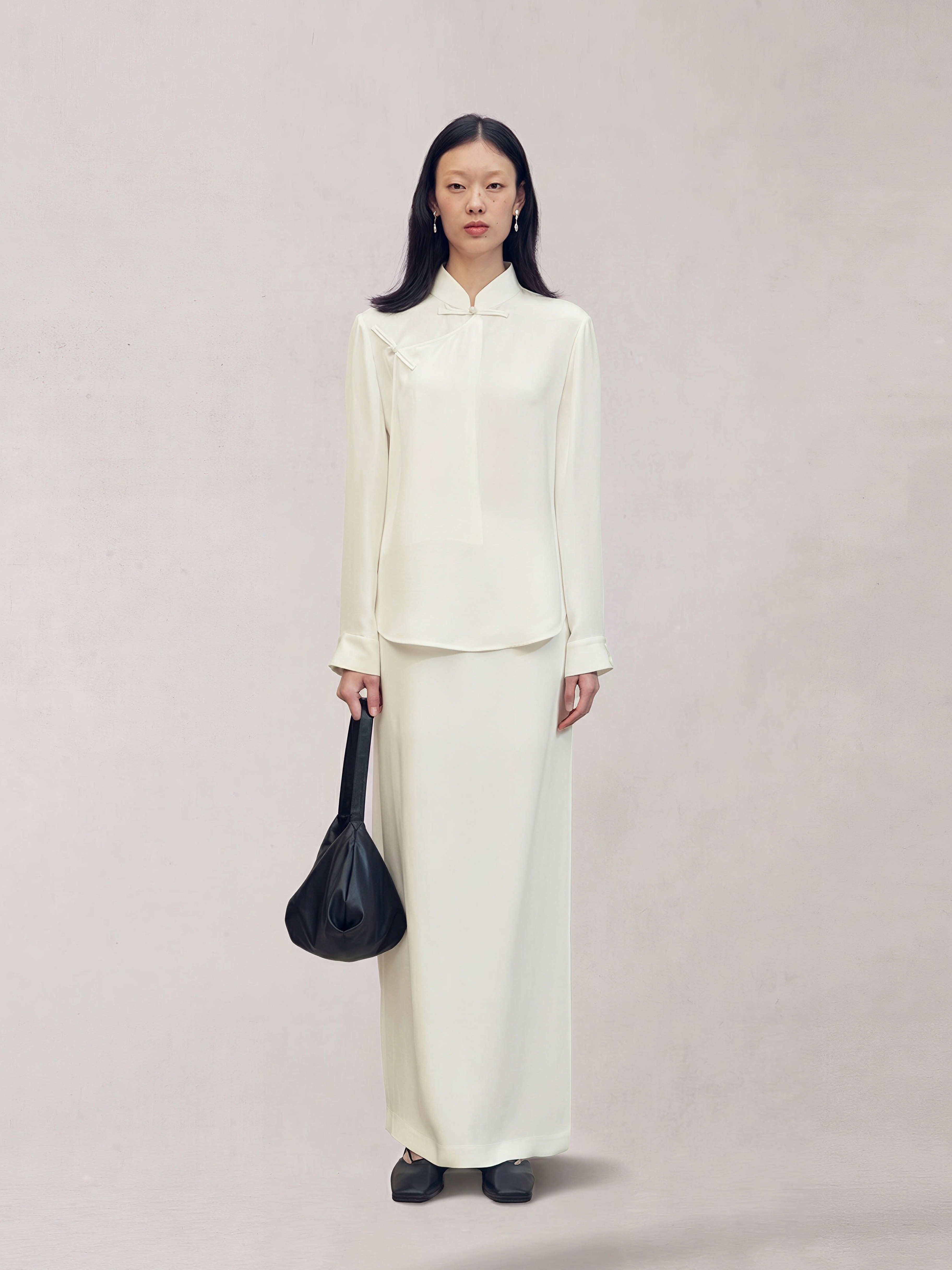 白色中式真丝衬衫 - detail