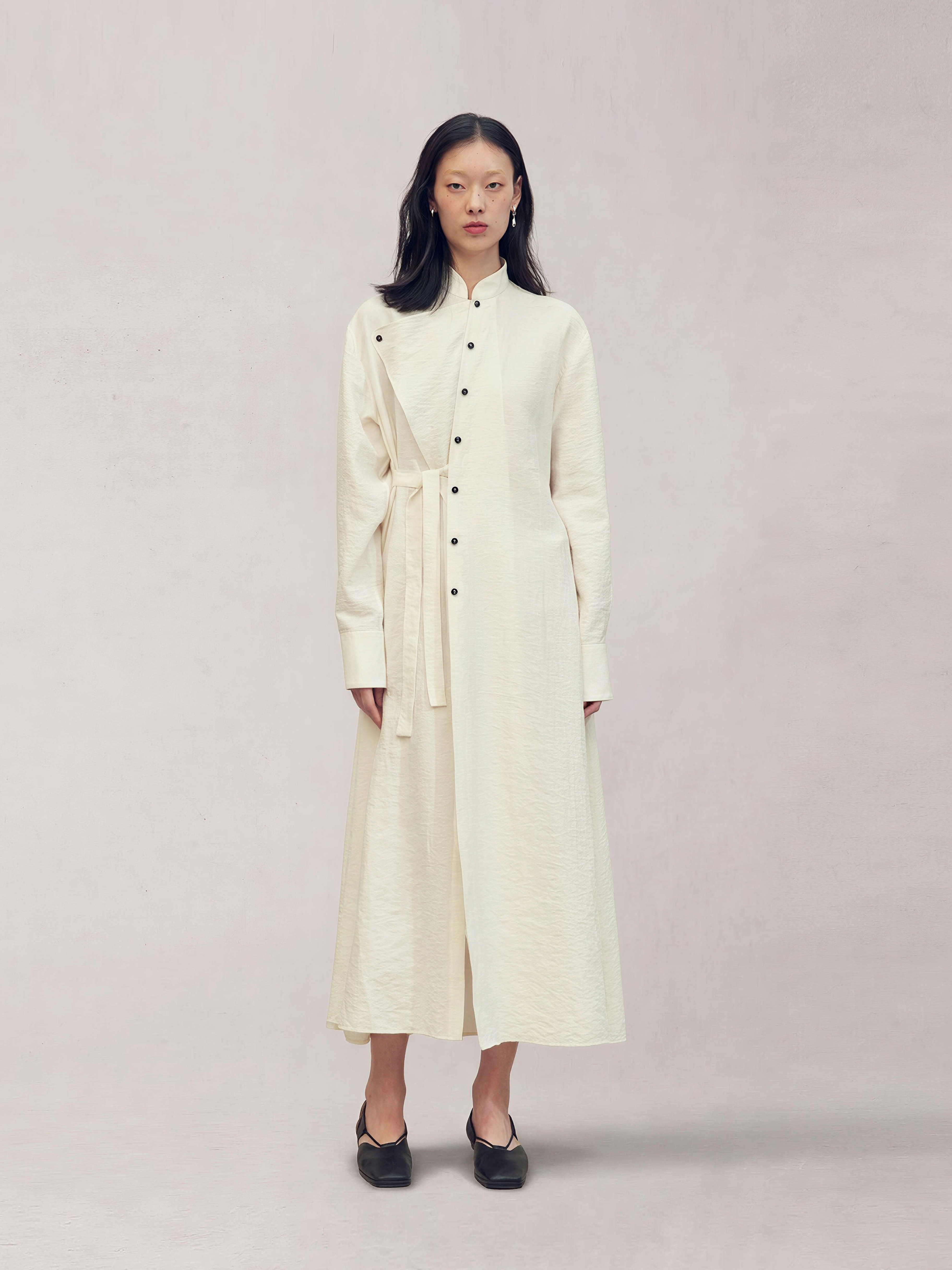 米色旗袍领干丝连衣裙 - detail