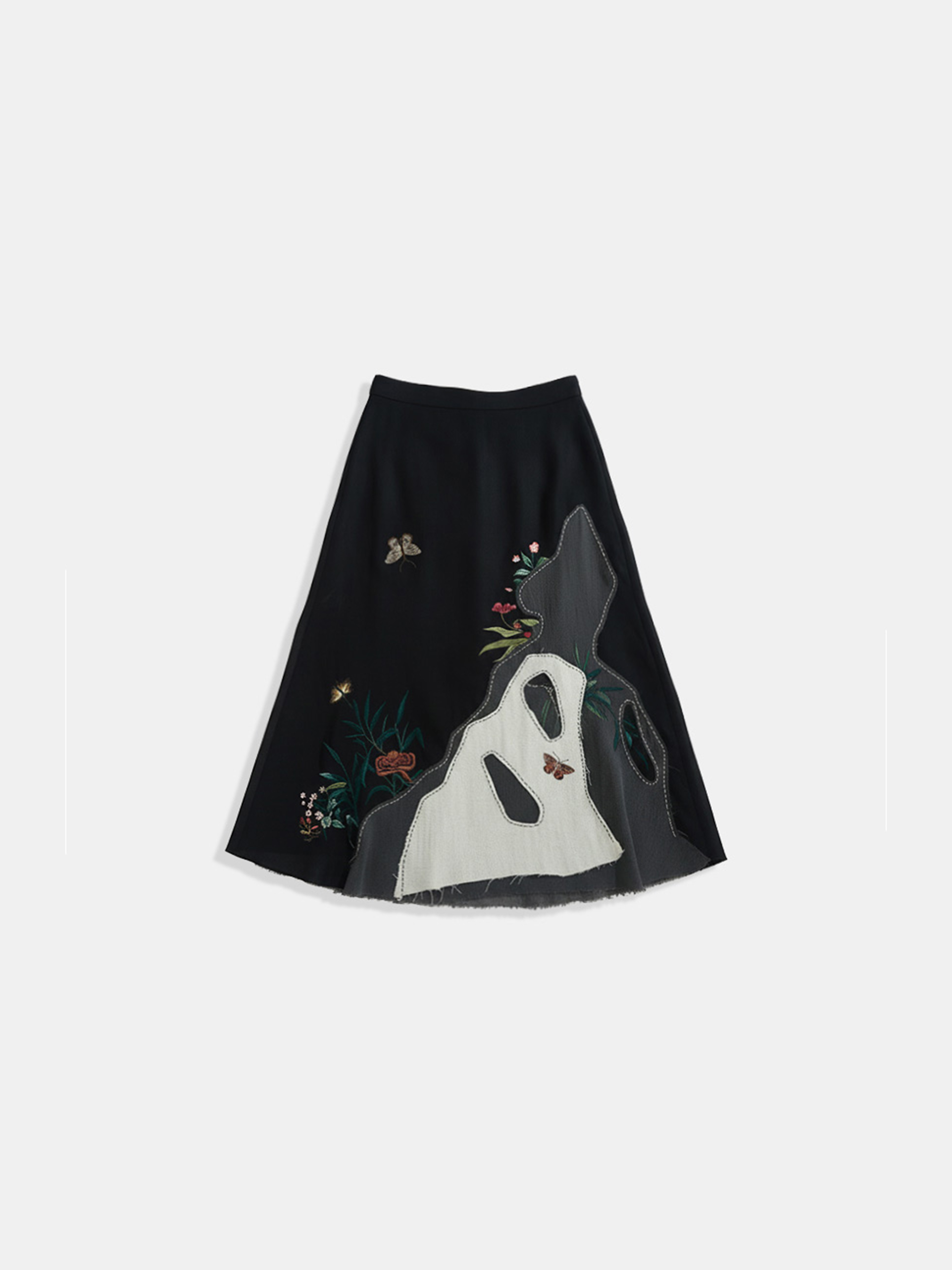 黑色欧根缎贴布绣花半裙