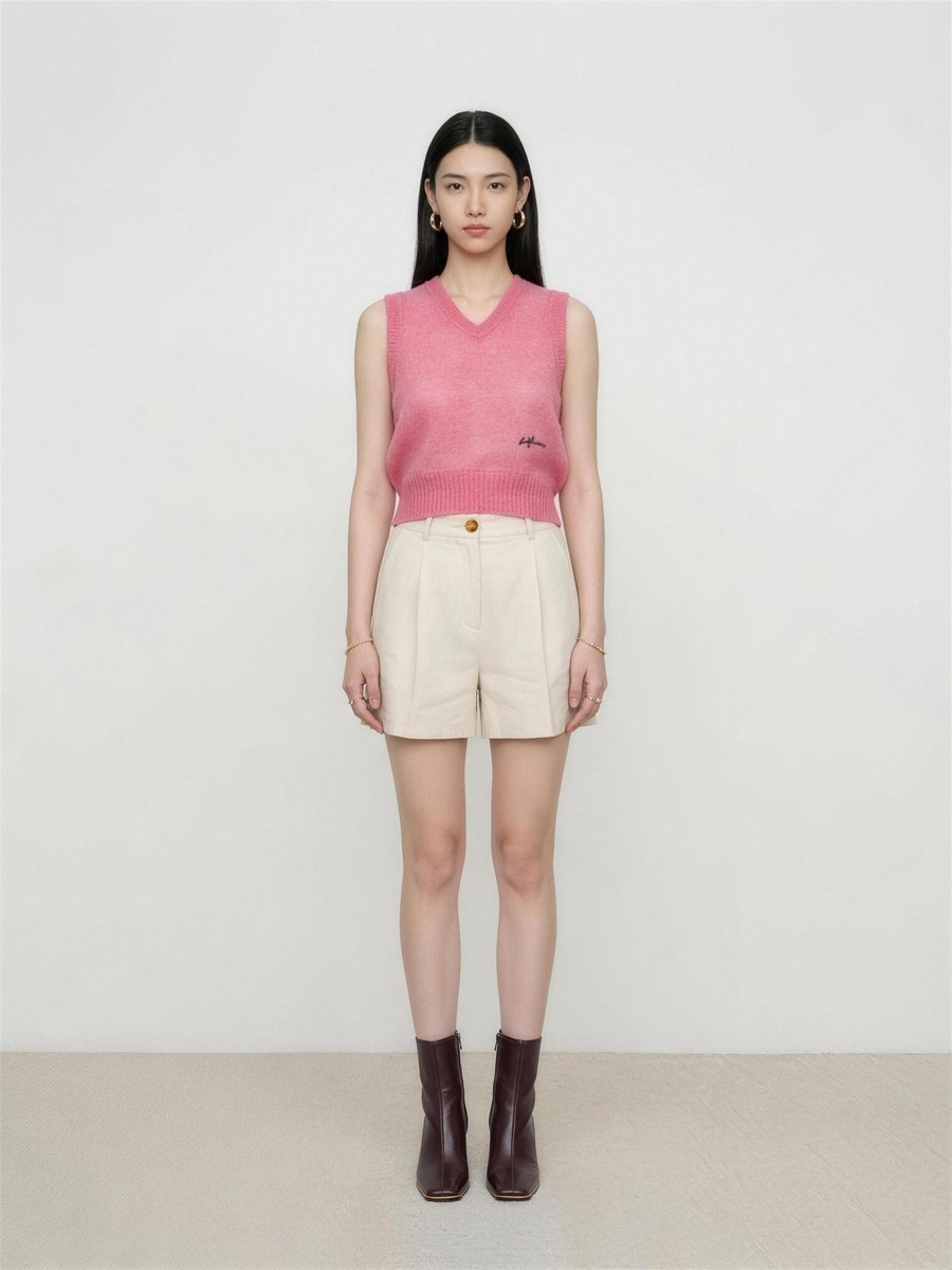 玫红色镂空针织背心 - detail