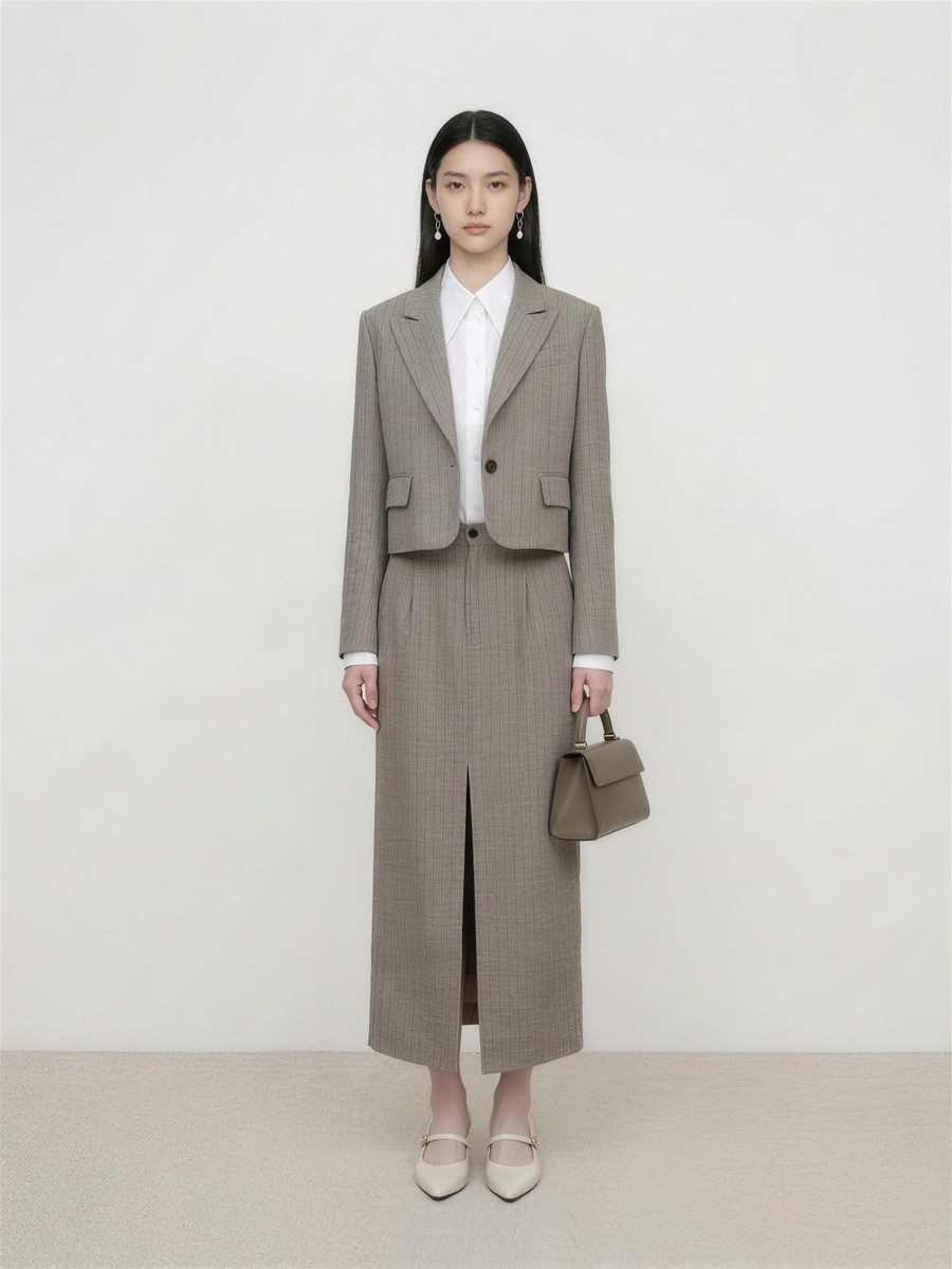 灰色亚麻金丝刺绣半裙 - detail