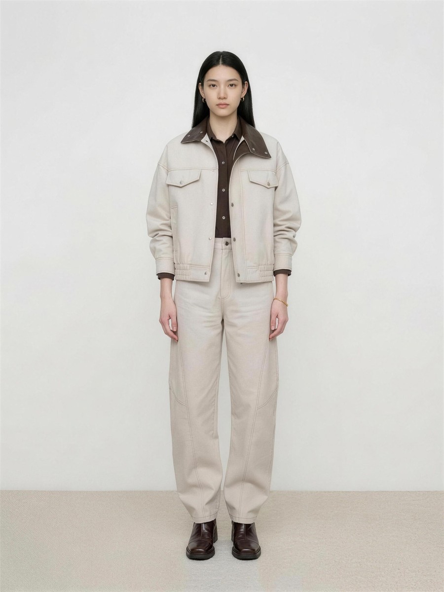 羊皮拼接花背牛仔夹克 - detail