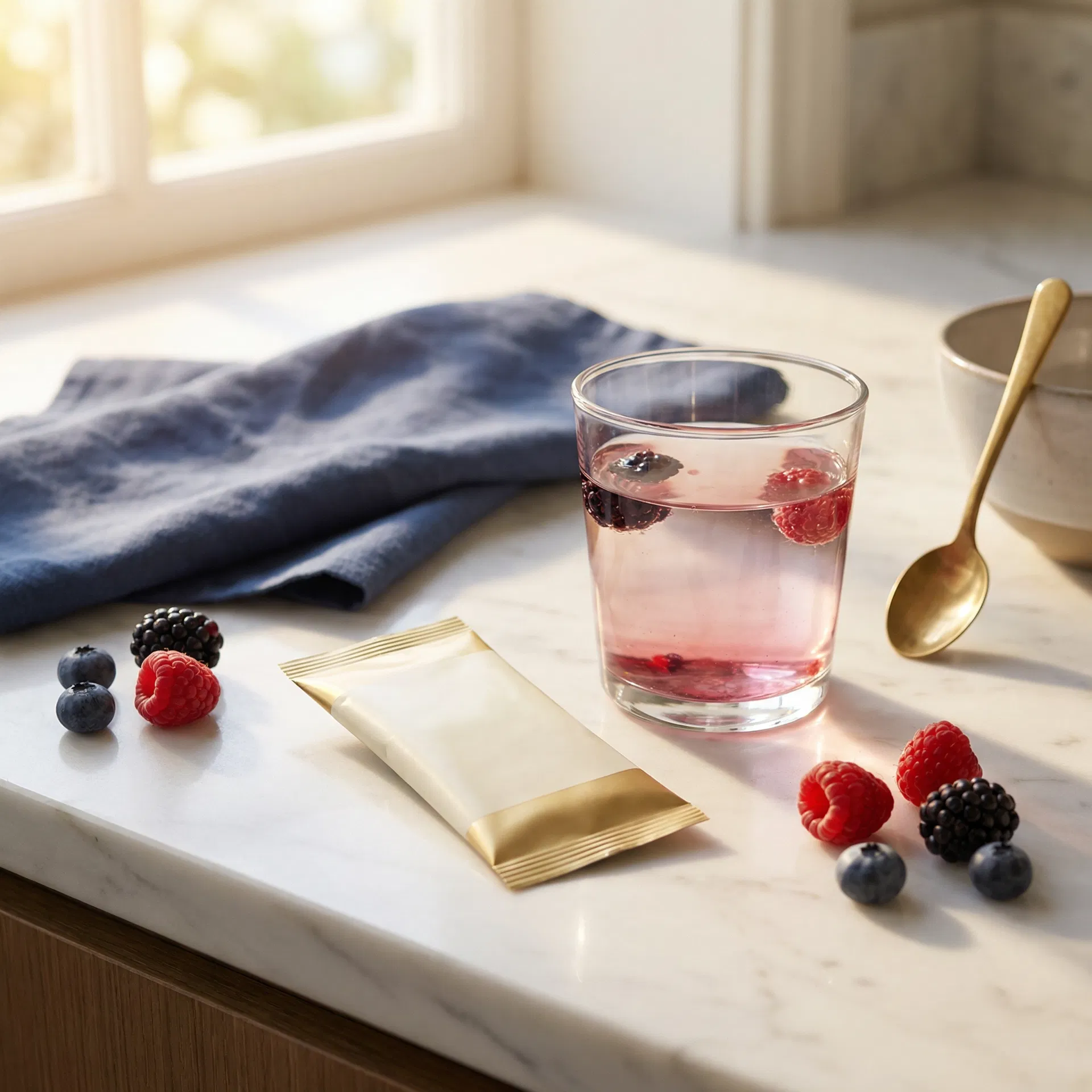 Daily collagen sachet with berry drink