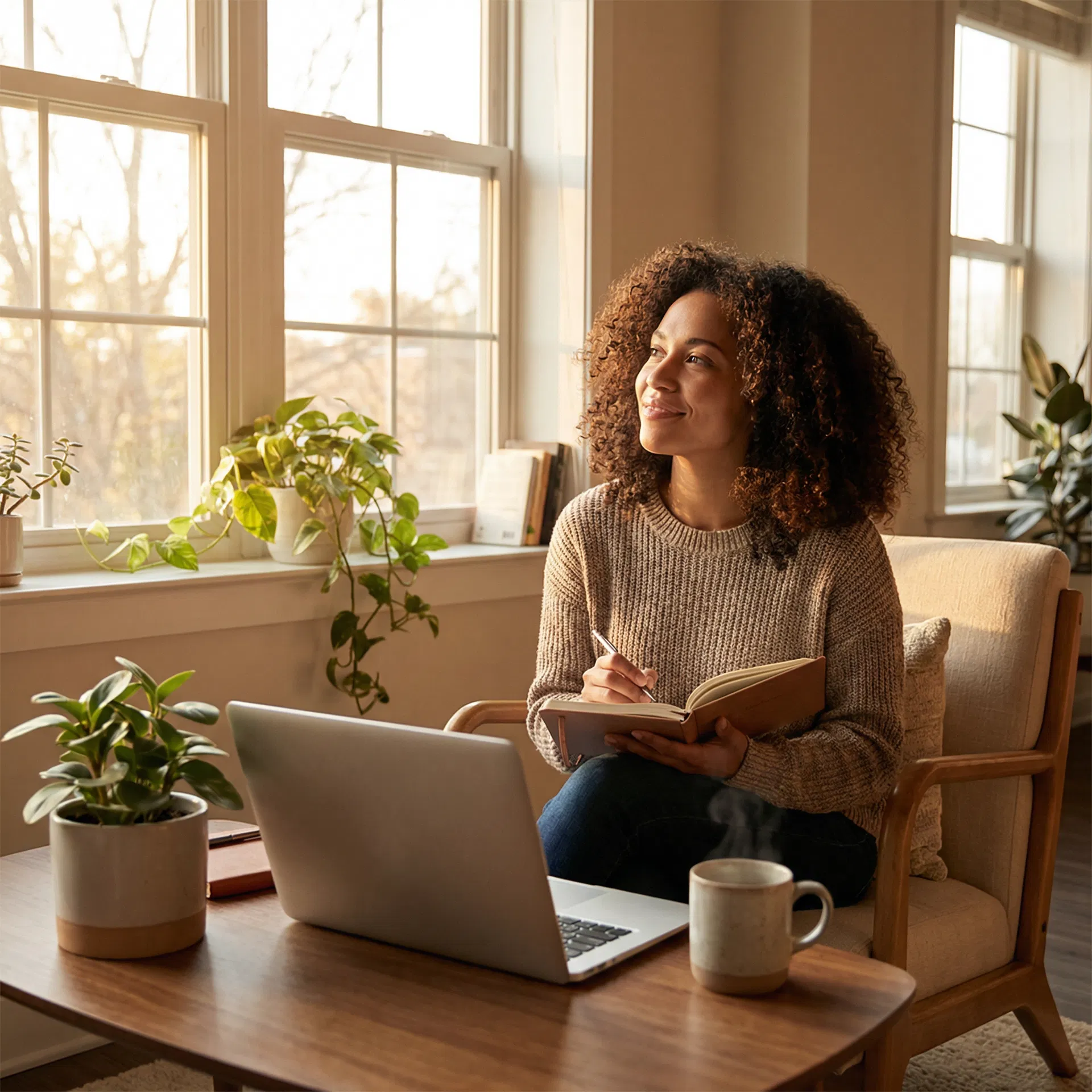 Woman journaling with laptop - What This Coaching Includes