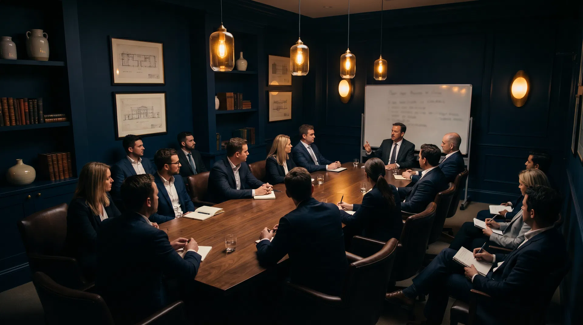 Intimate mastermind coaching event room with coaches around a table