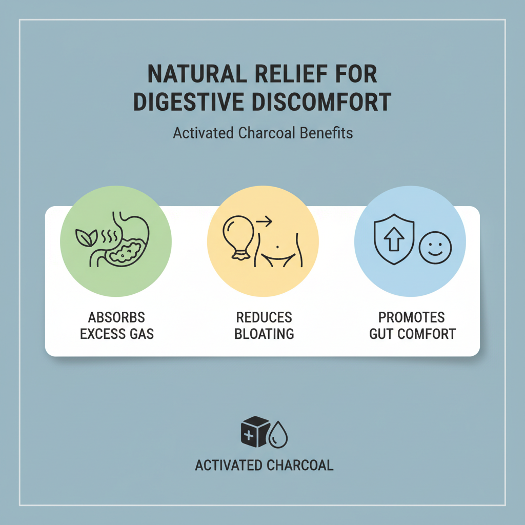 Key benefits of Activated Charcoal for Bloating and Gas: Natural Relief for Digestive Discomfort illustrated