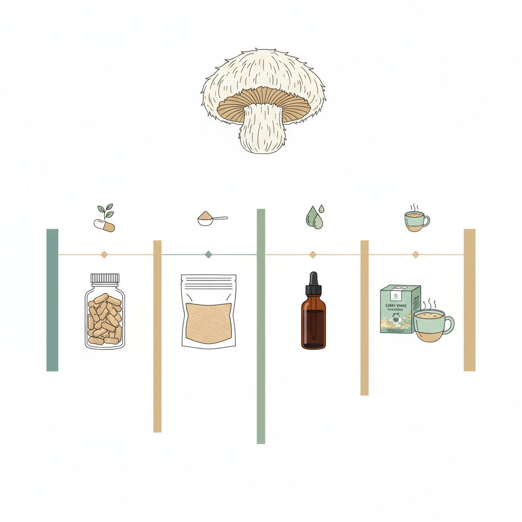 Comparison of different The Complete Guide to Lion's Mane Mushroom: Benefits, Uses, and Science supplement forms