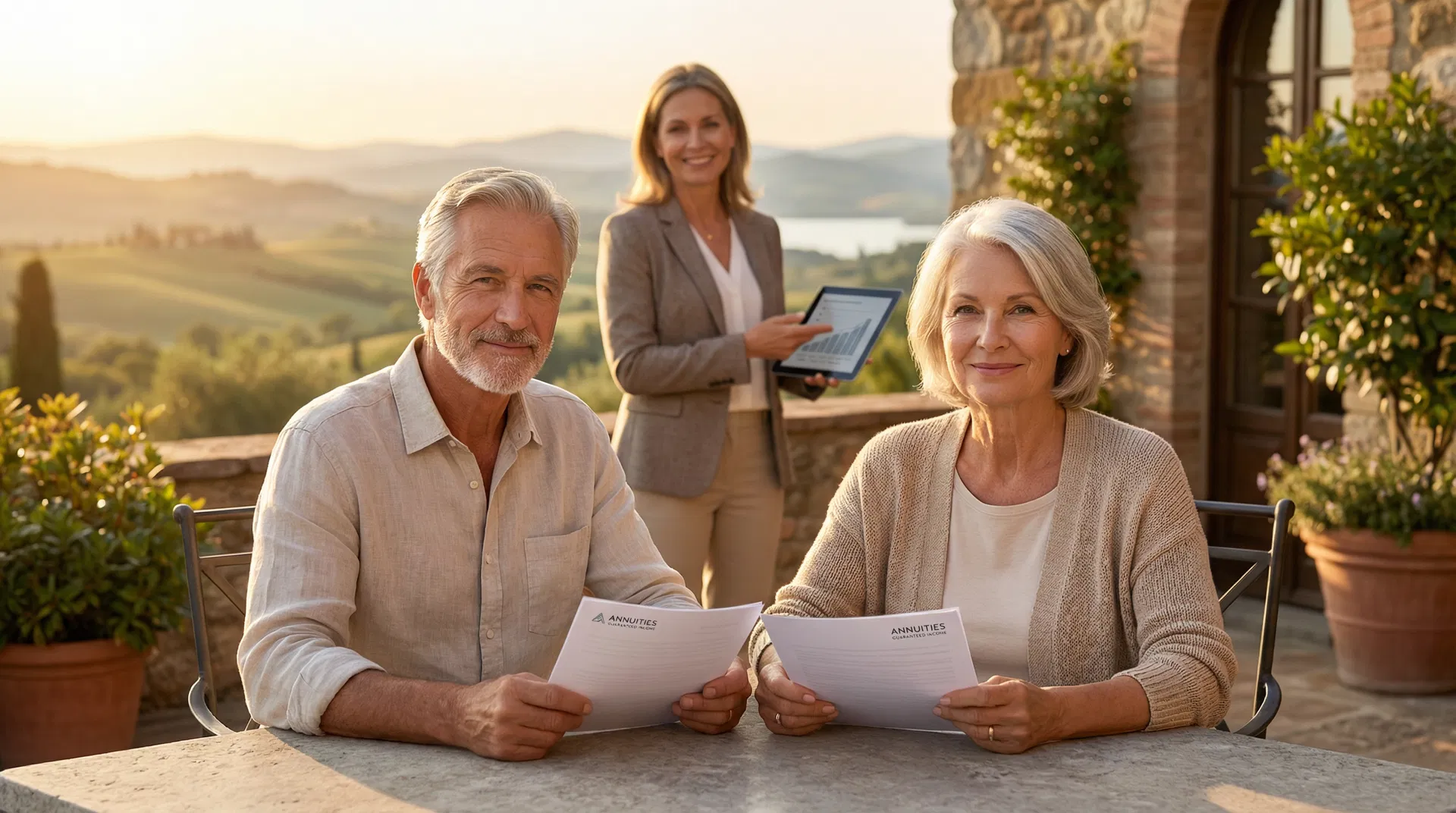 Retired couple enjoying retirement with guaranteed income
