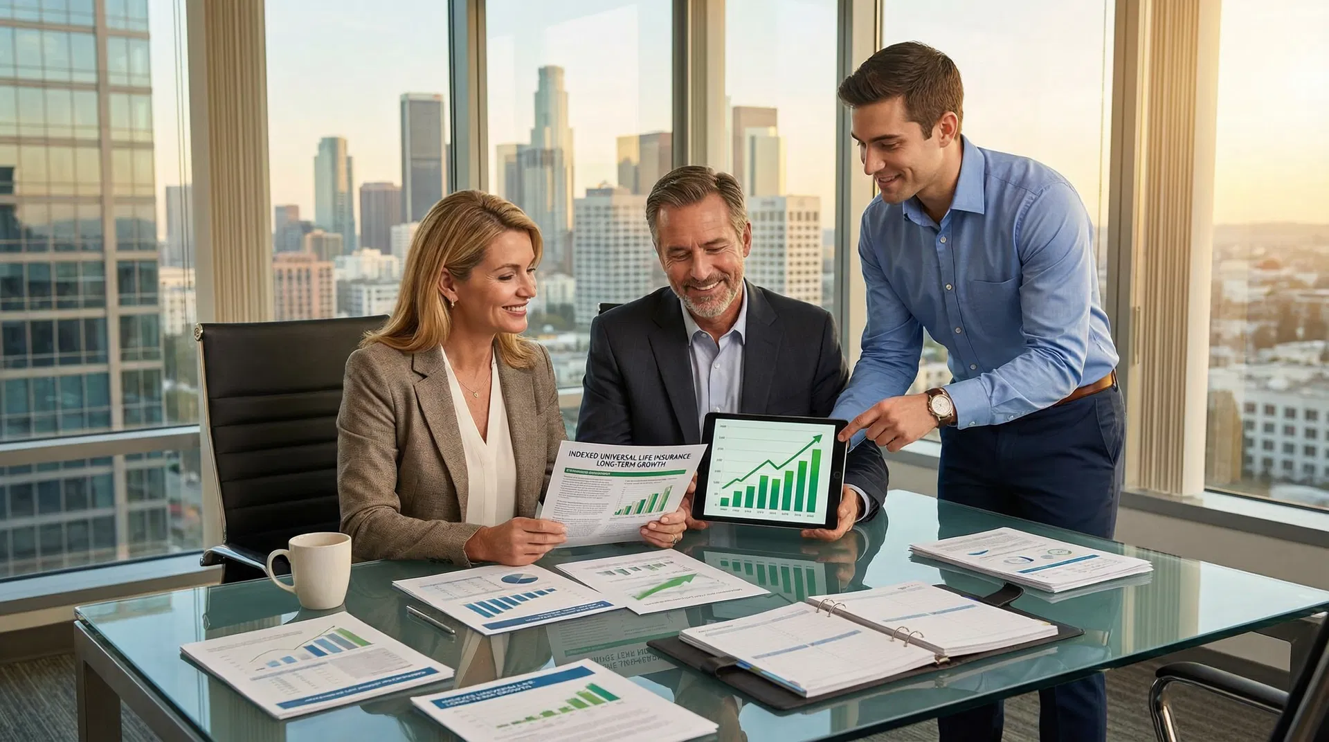 Professional reviewing IUL growth charts