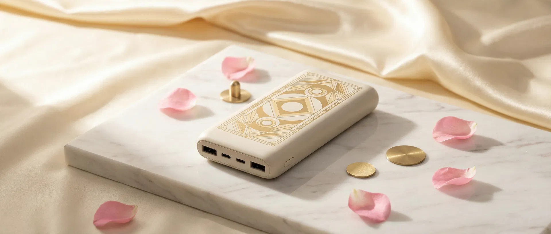 Premium power bank on marble surface