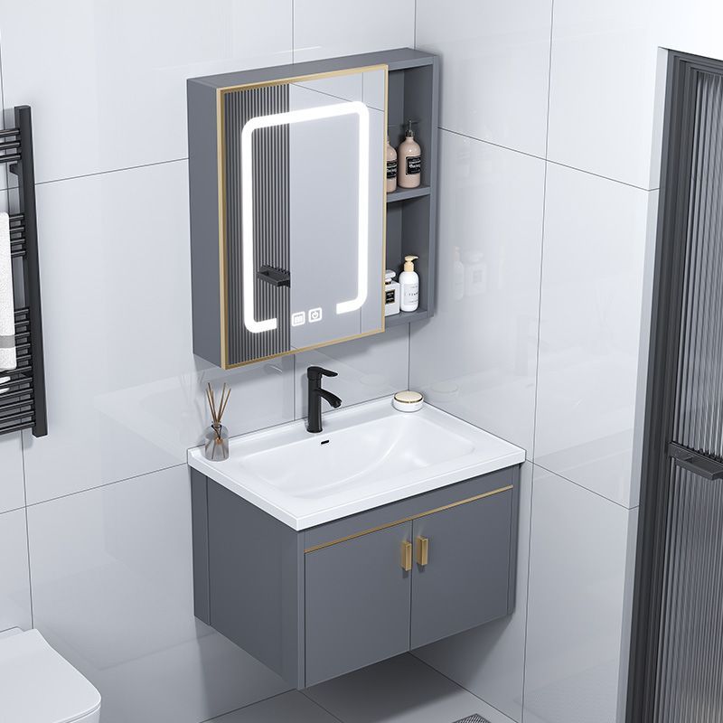Modern Wall-Mounted Bathroom Vanity with LED Mirror Cabinet