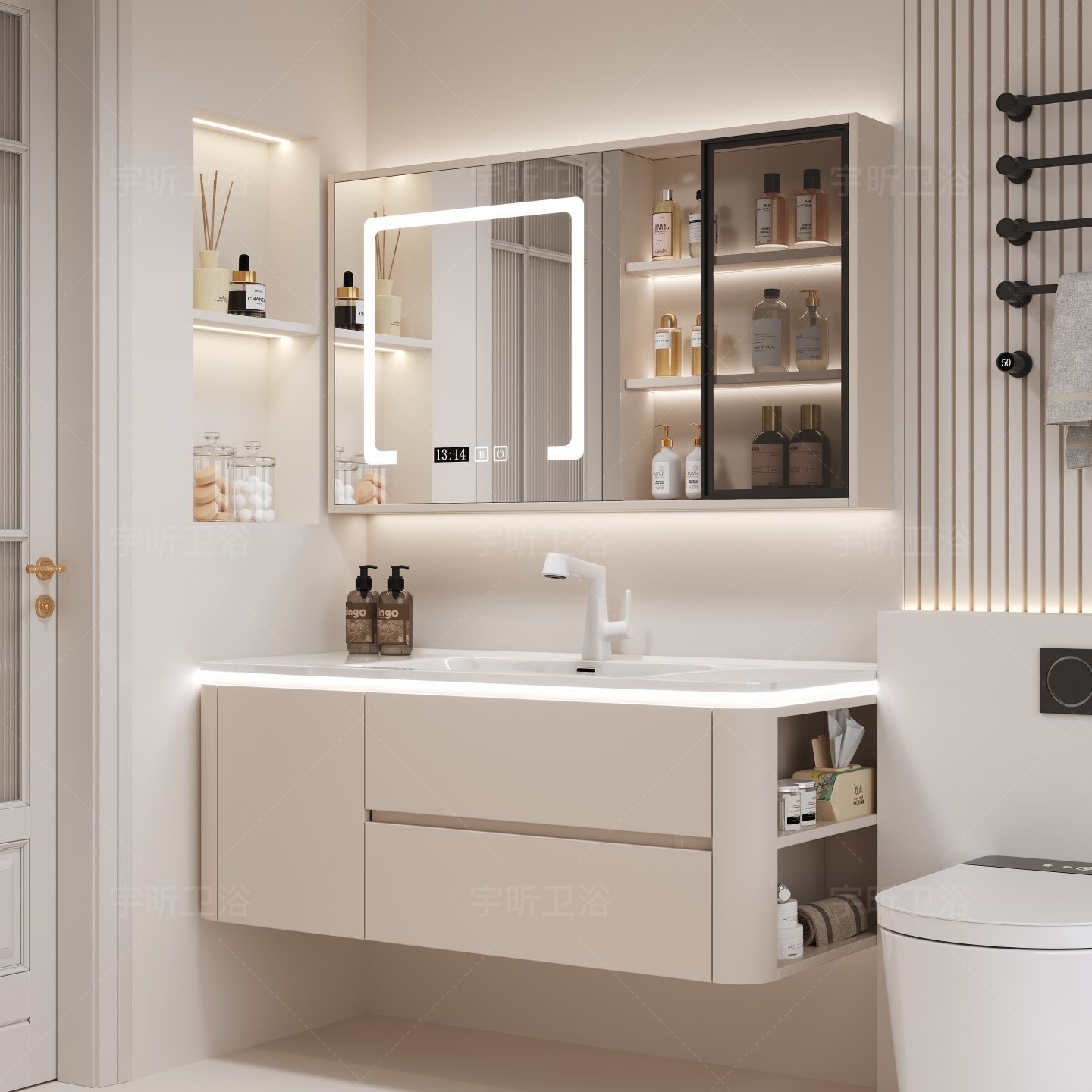 Luxury Wall-Mounted Bathroom Vanity with LED Mirror Cabinet