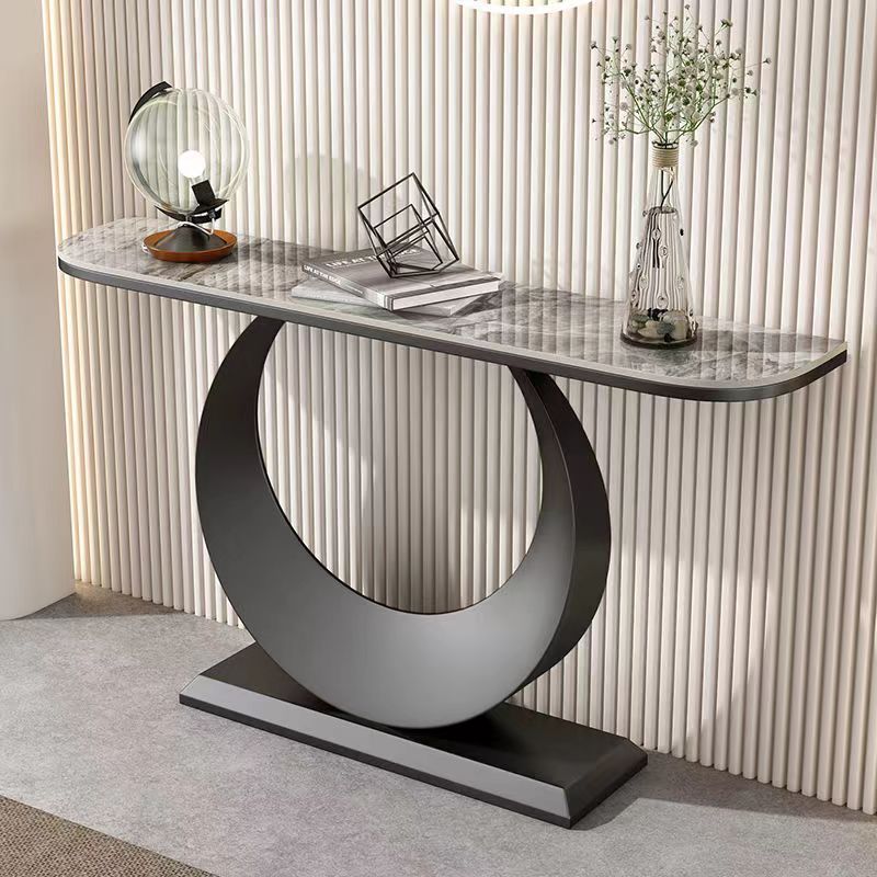 Modern Crescent Console Table with Marble Top