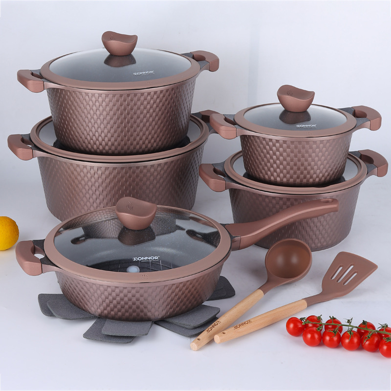 Donnor Non-Stick Textured Cookware Set with Glass Lids and Utensils