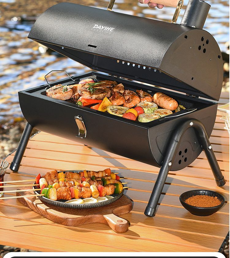 Portable Charcoal BBQ Grill with Lid and Grates