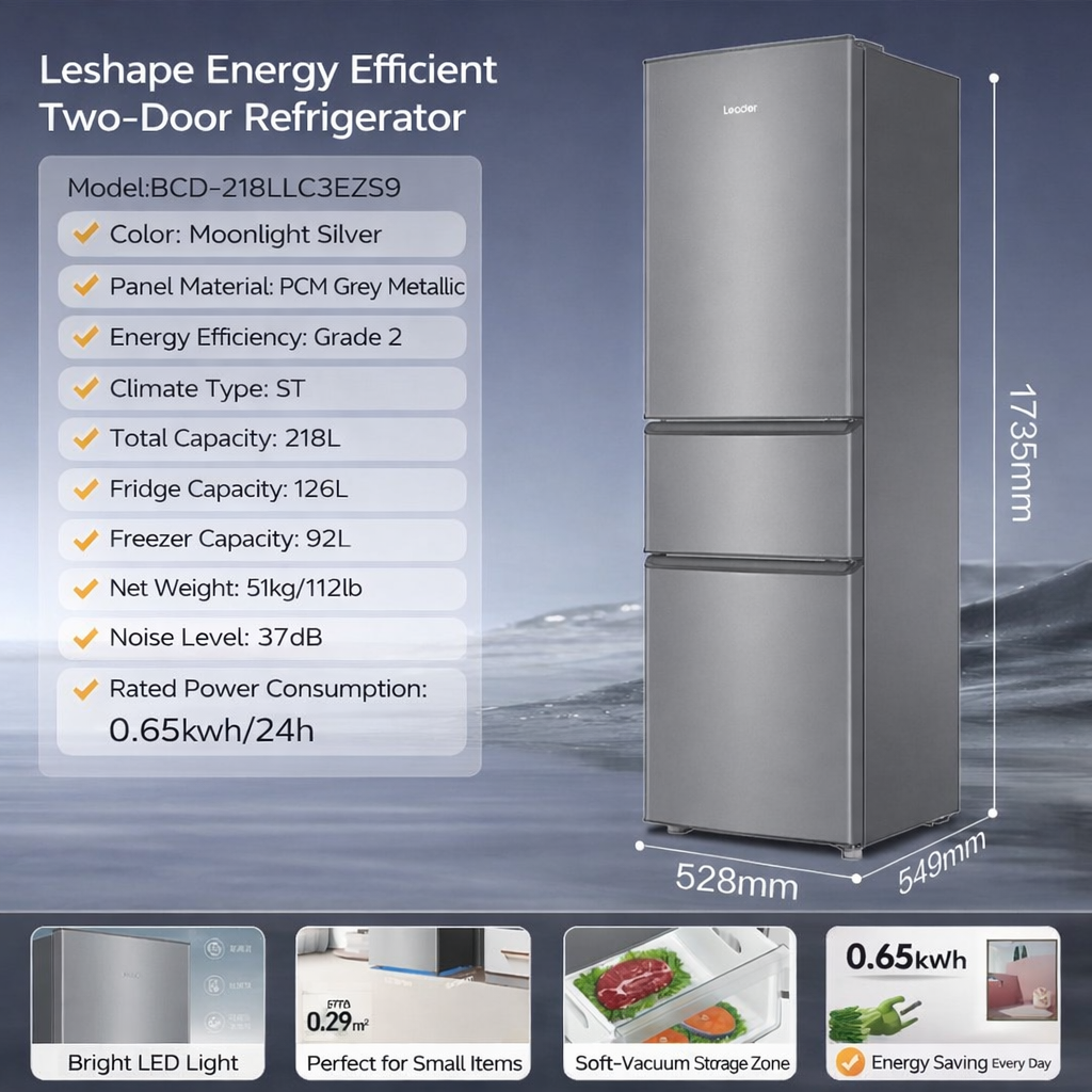 Leader Energy Efficient 218L Two-Door Refrigerator