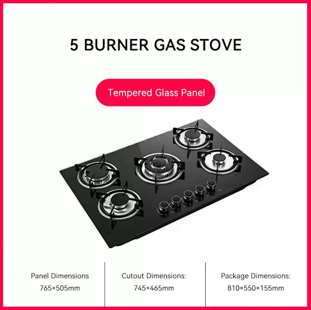 5 Burner Tempered Glass Gas Stove