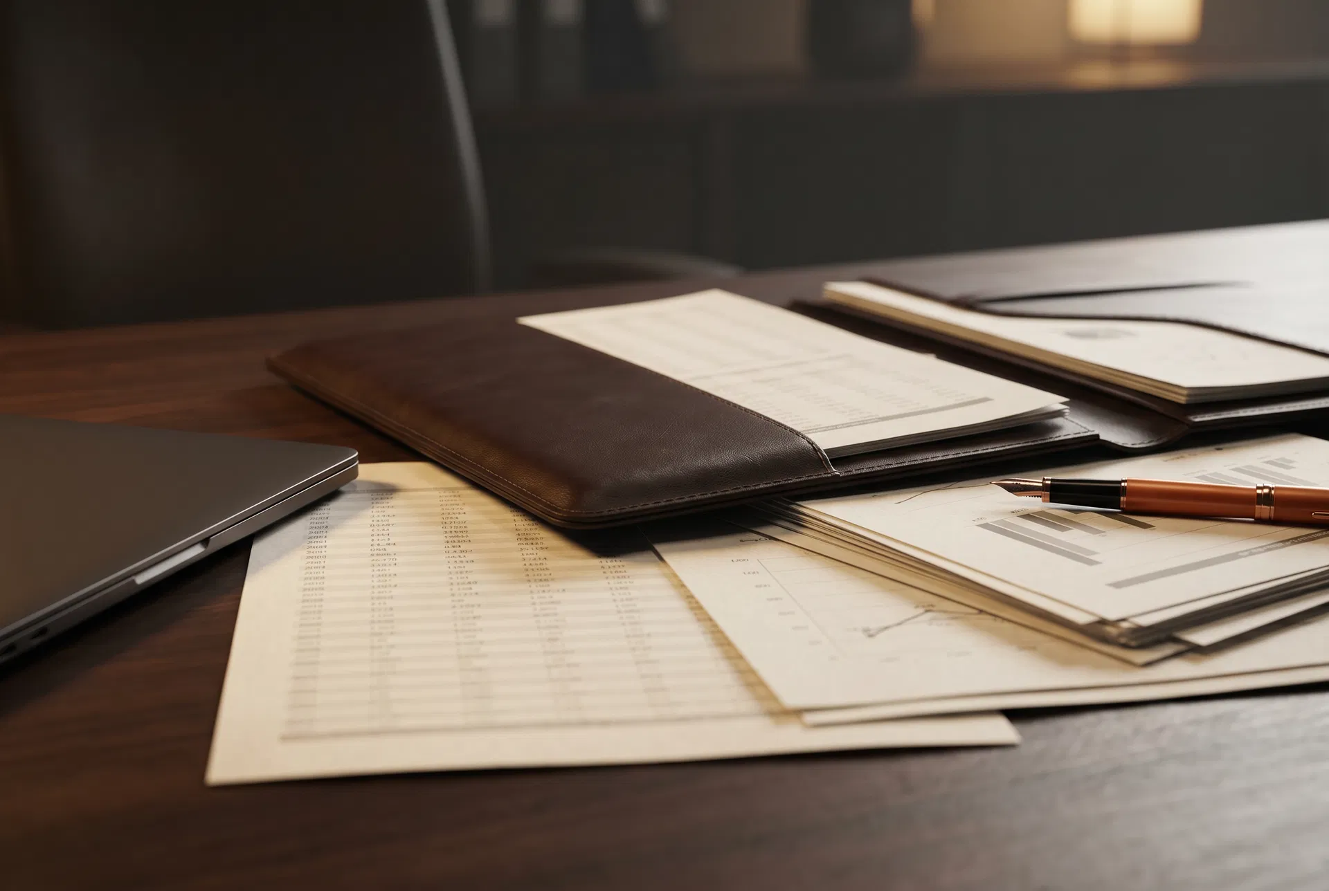 Documents de travail et bureau exécutif évoquant la précision et la préparation transactionnelle