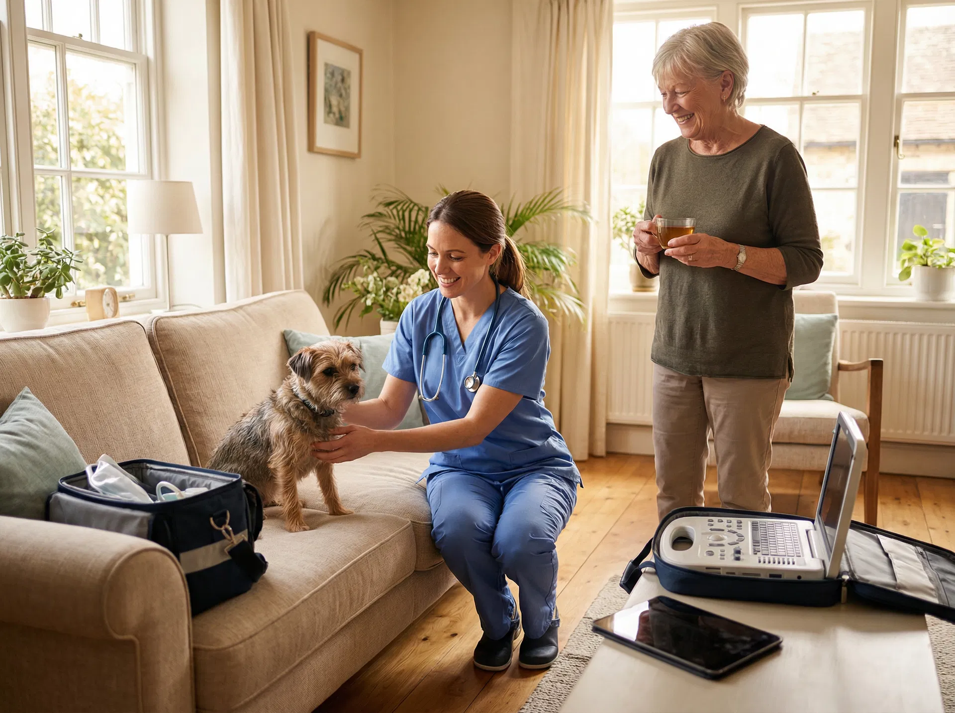 Veterinária fazendo atendimento domiciliar