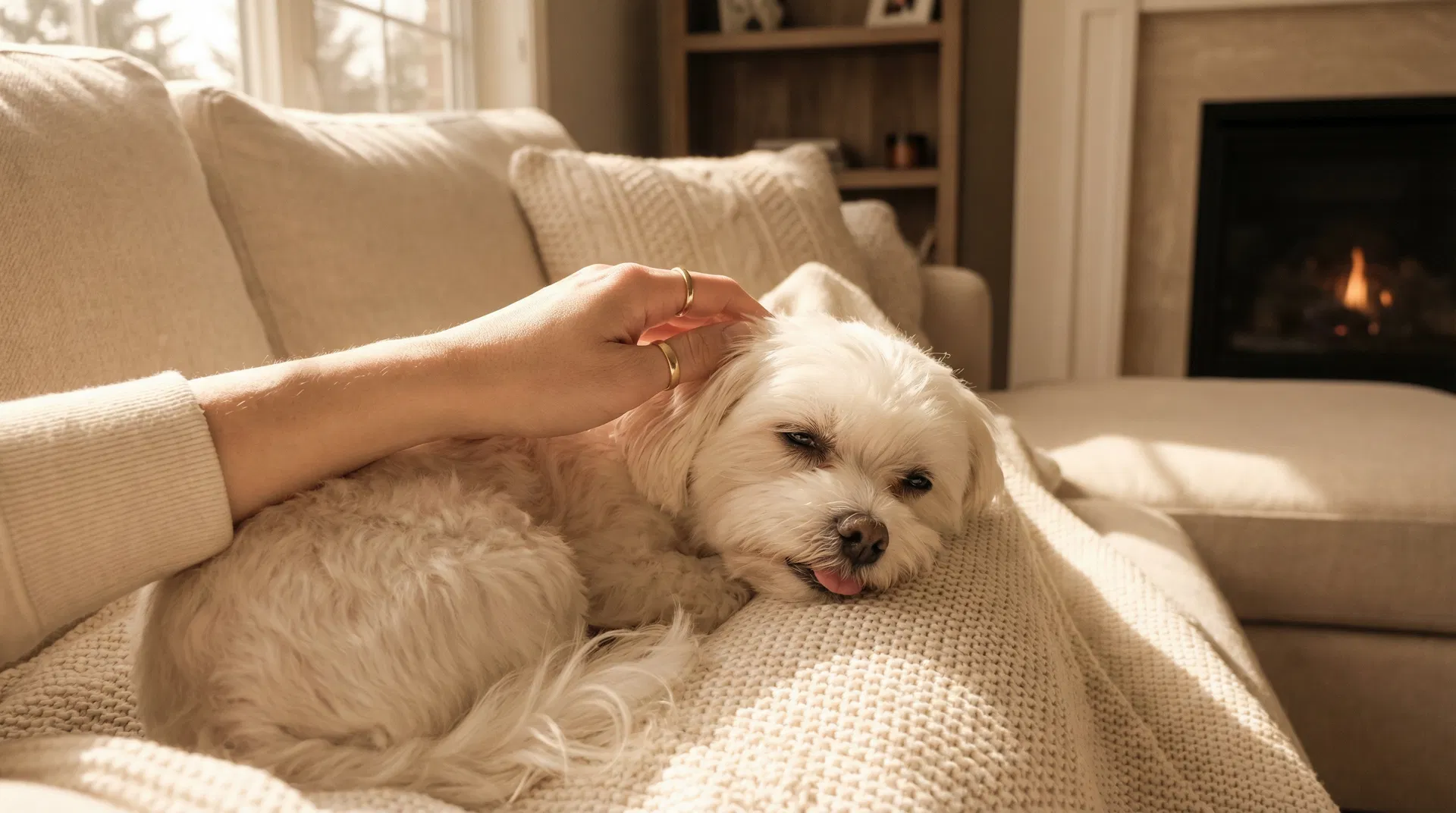 Pet confortável em casa recebendo carinho