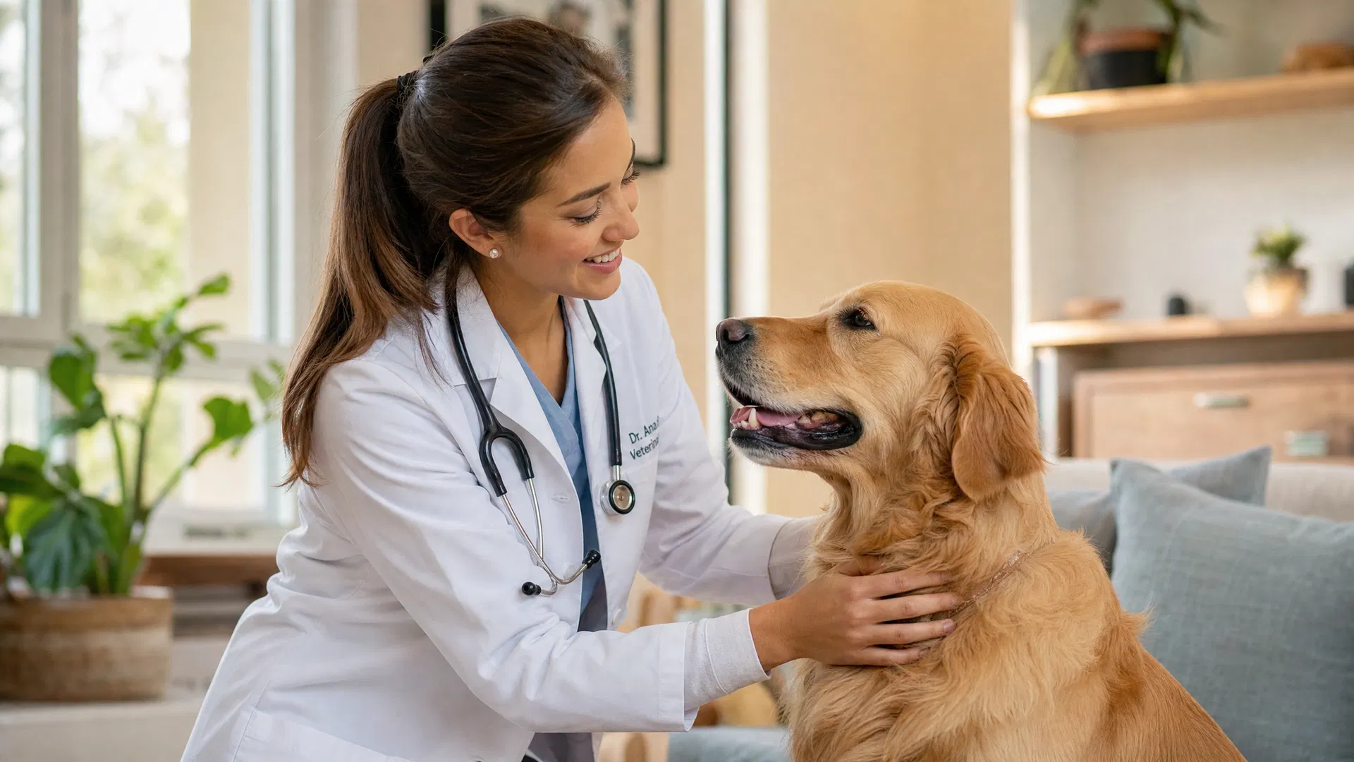 Veterinária atendendo pet em domicílio