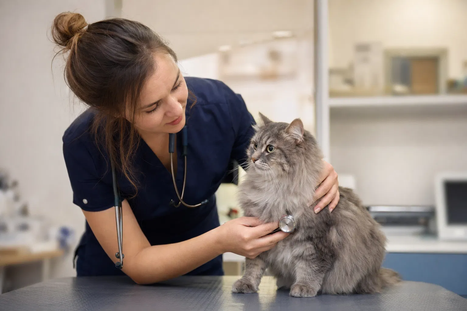 Vet examining a cat