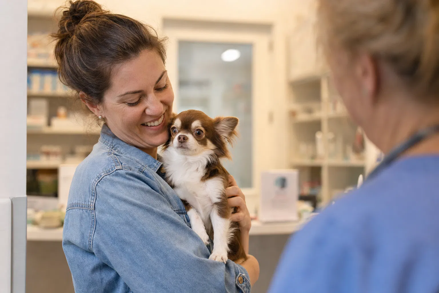 Pet owner at vet