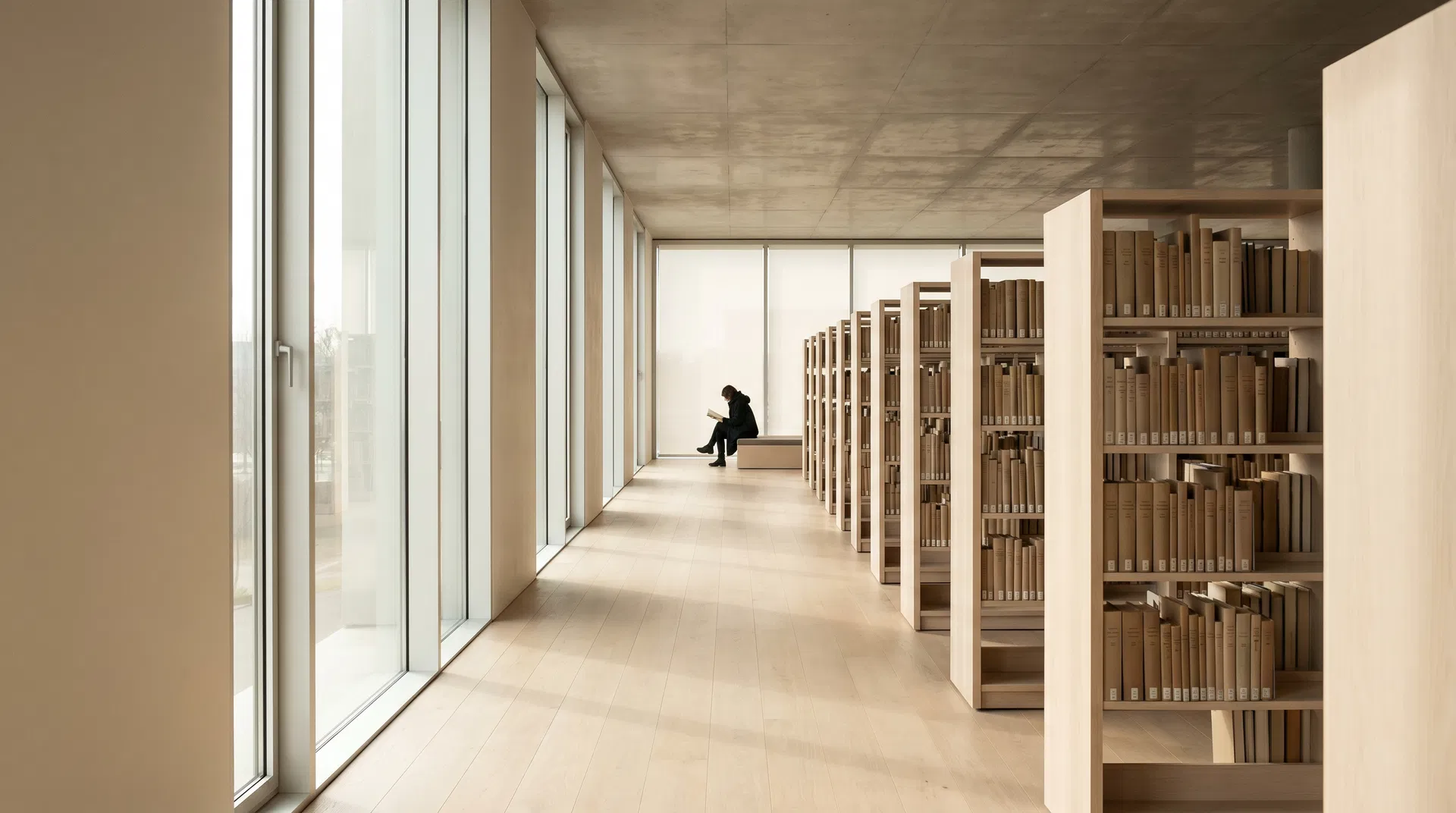 Minimalist library with natural light