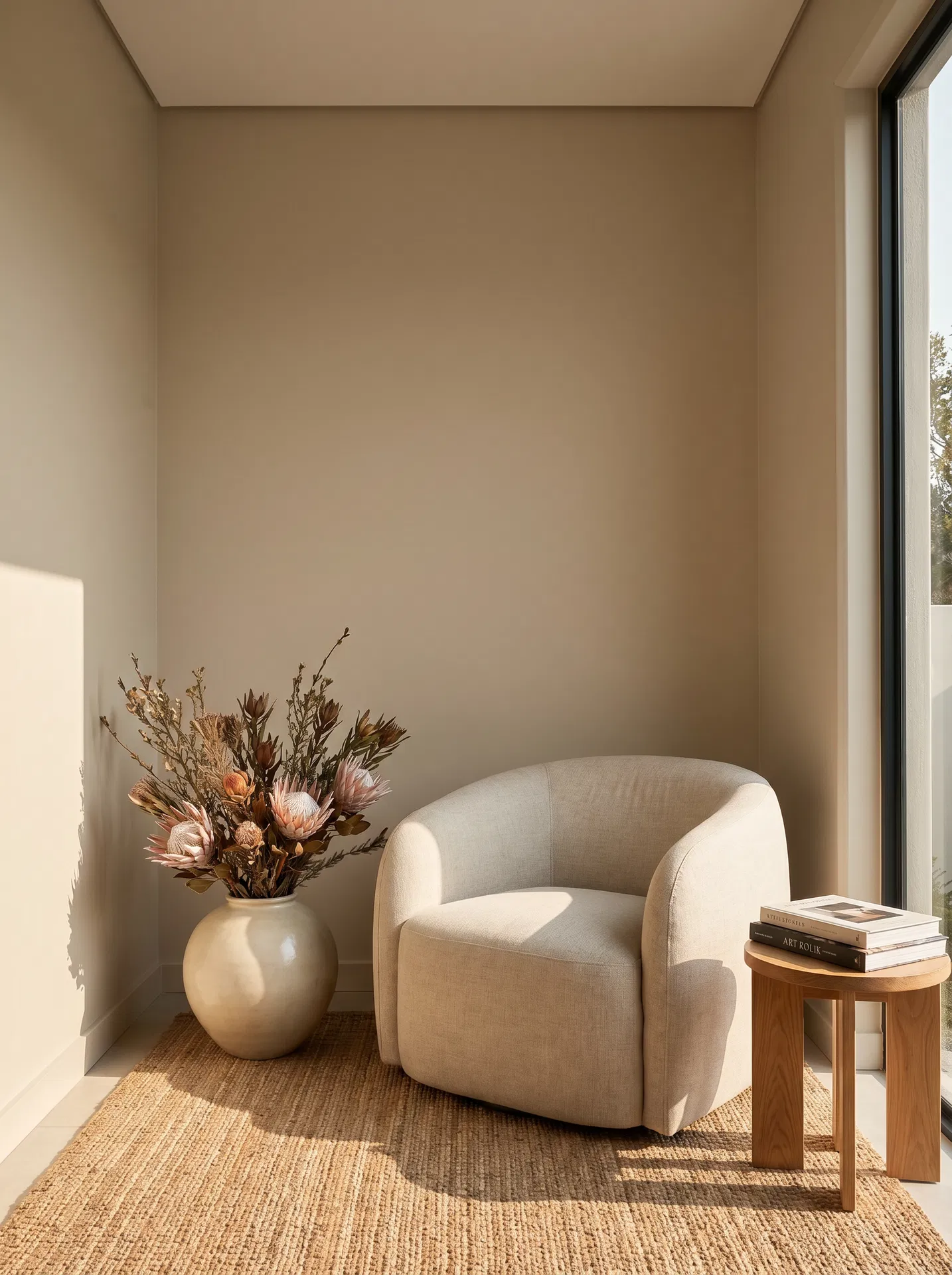 Nordic Sand lounge corner with curved armchair