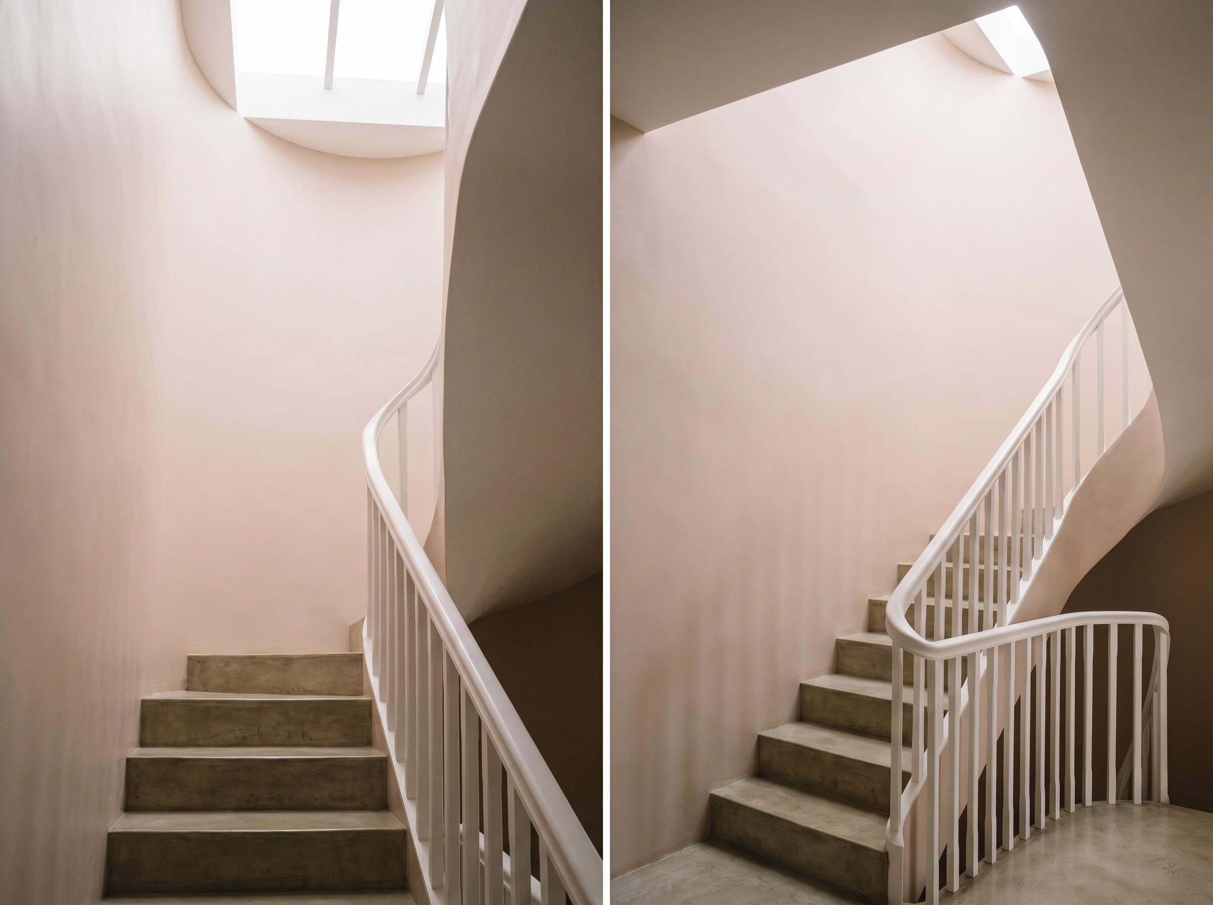 Warm Quartz staircase with natural light from above