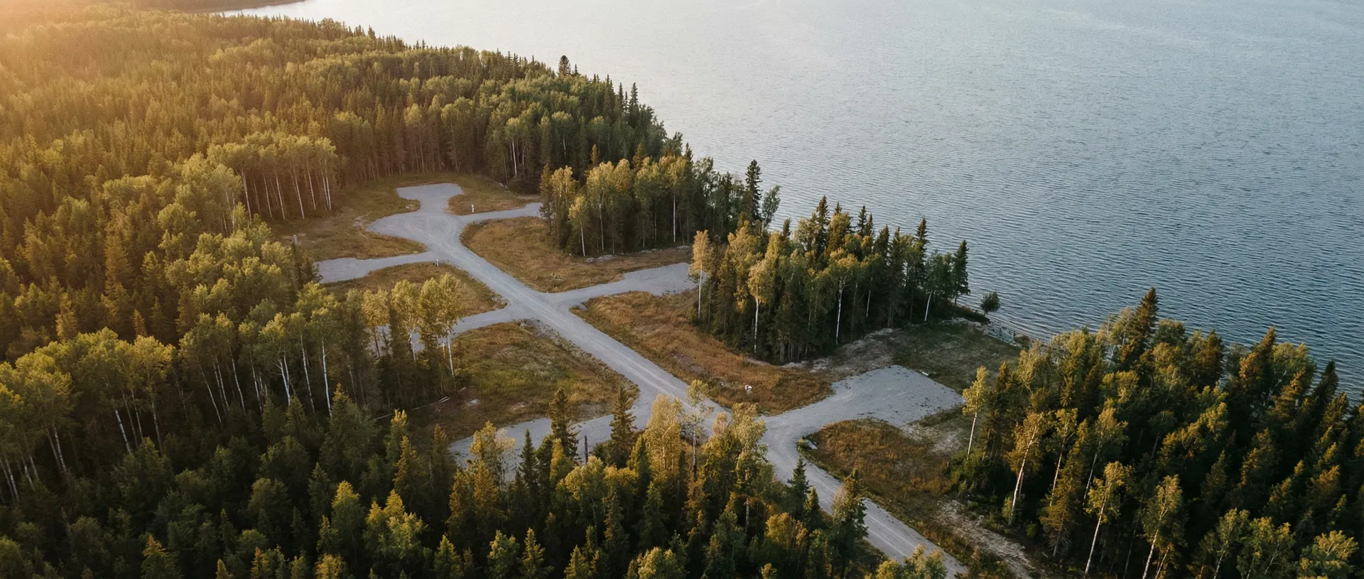 Aerial view of waterfront lots on Lake Winnipeg at Hnausa