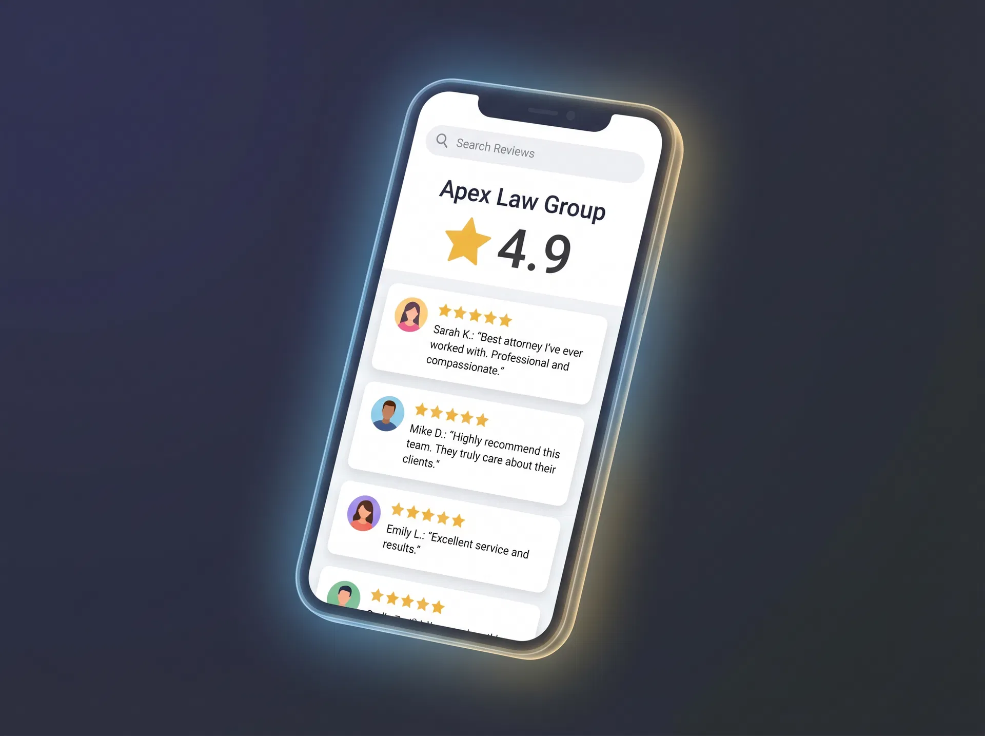 Google reviews on smartphone showing 5-star ratings