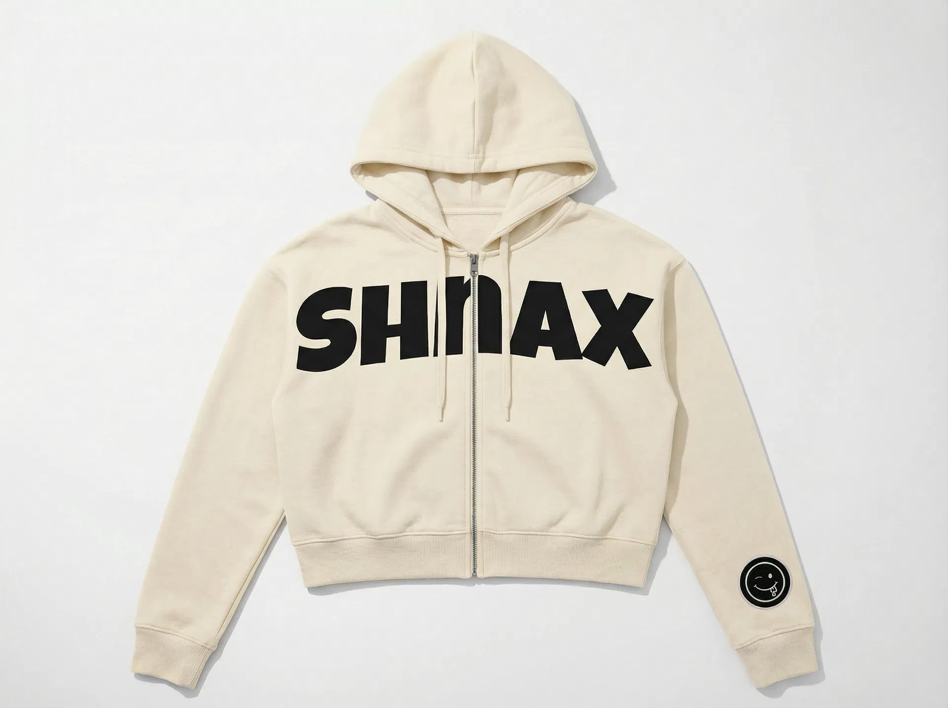 SHNAX CROP ZIP HOODIE — VANILLA