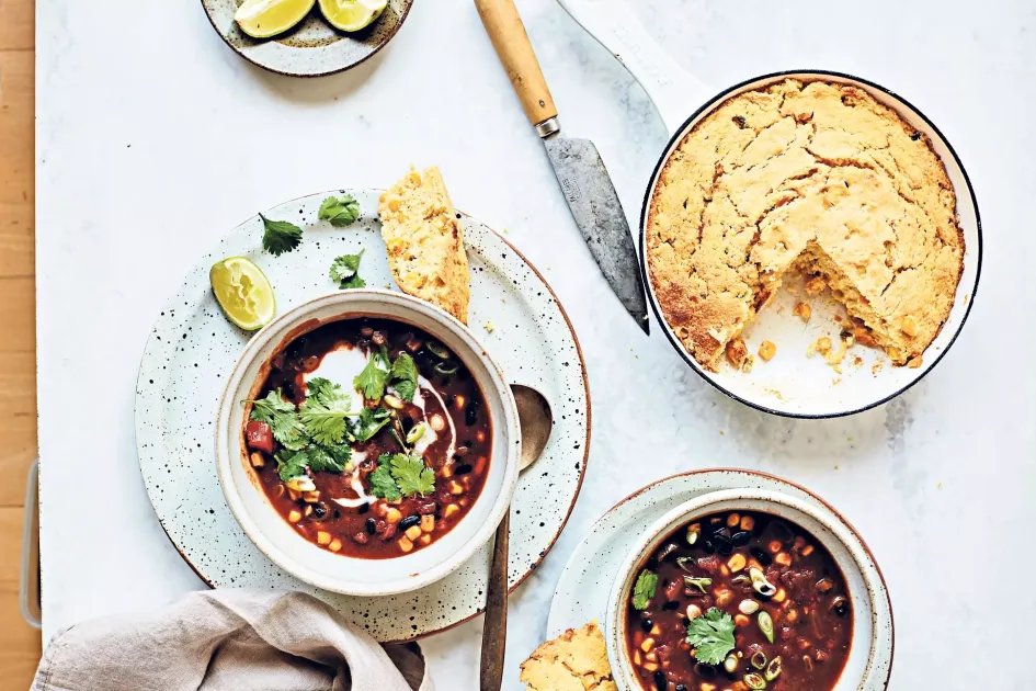 Black Bean Soup and Chilli Cornbread — a plant-based Mexican recipe by BOSH!