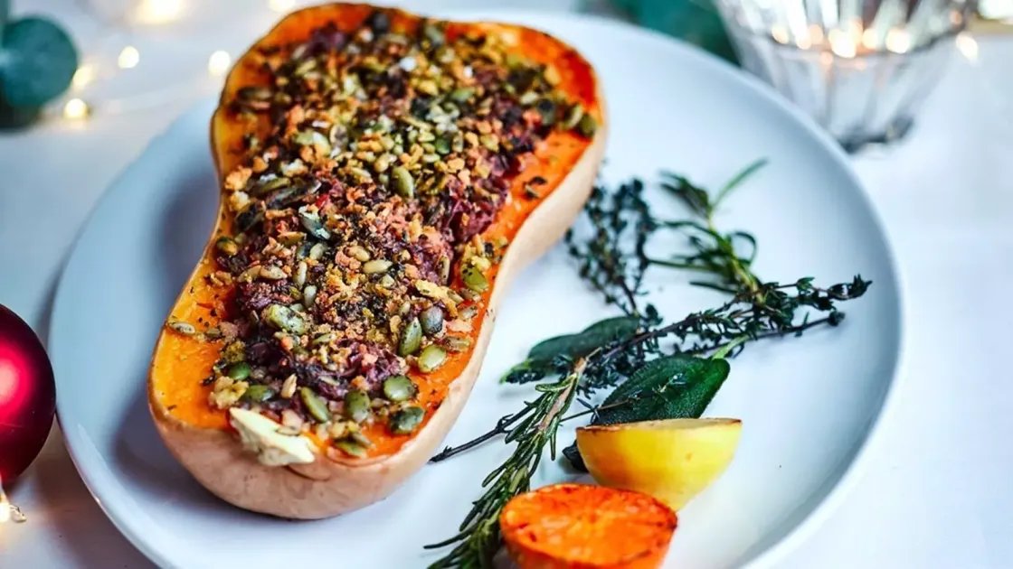 Butternut Squash with Spiced Red Wine Jus and Roast Spiced Nuts — a plant-based Italian recipe by BOSH!