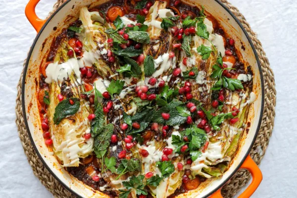 Charred Hispi Cabbage with Harissa Lentils