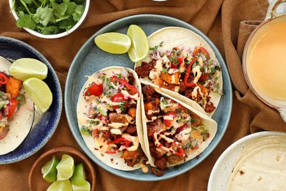Chorizo and Sweet Potato Tacos — a plant-based Mexican recipe by BOSH!