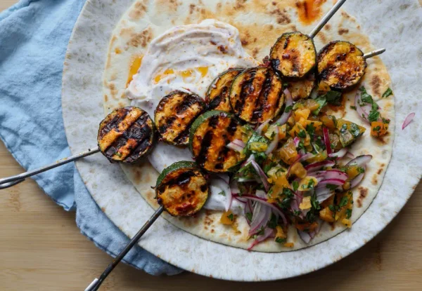 Courgette Kebabs with Lemon Yoghurt