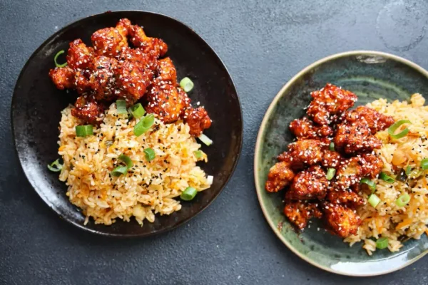 Crispy Korean-Style Tofu with Kimchi Fried Rice