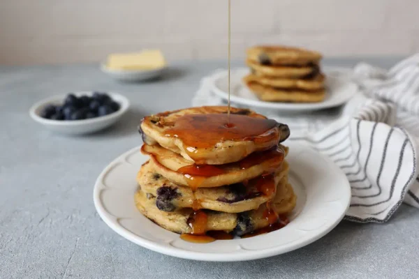 Fluffy Blueberry and Peanut Butter Pancakes