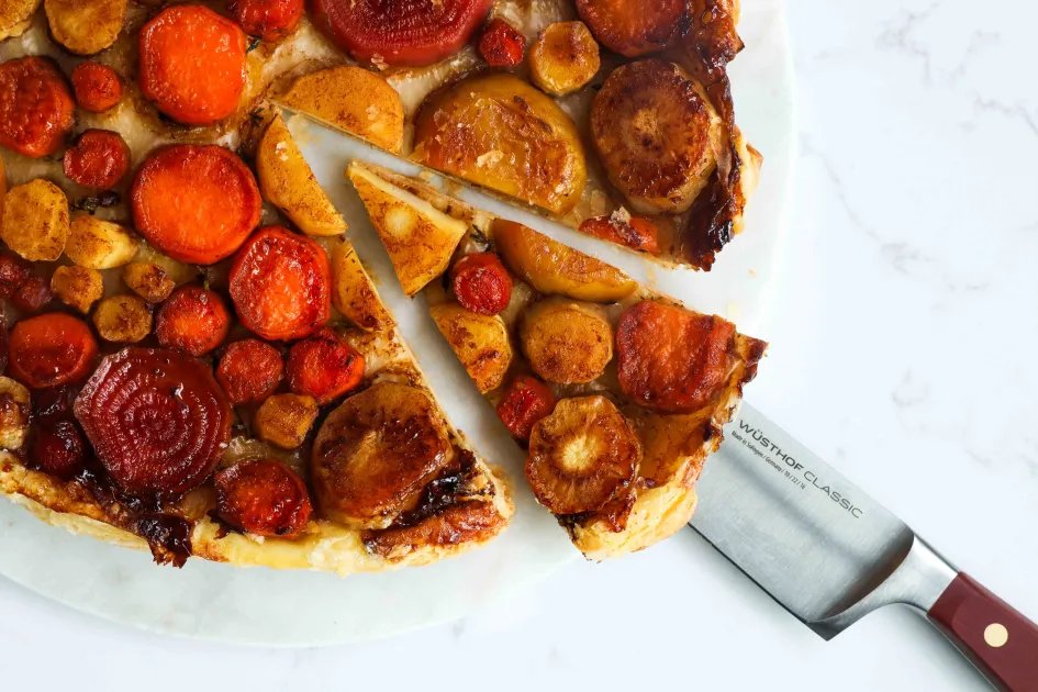 Glazed Root Vegetable Tarte Tatin — a plant-based British recipe by BOSH!