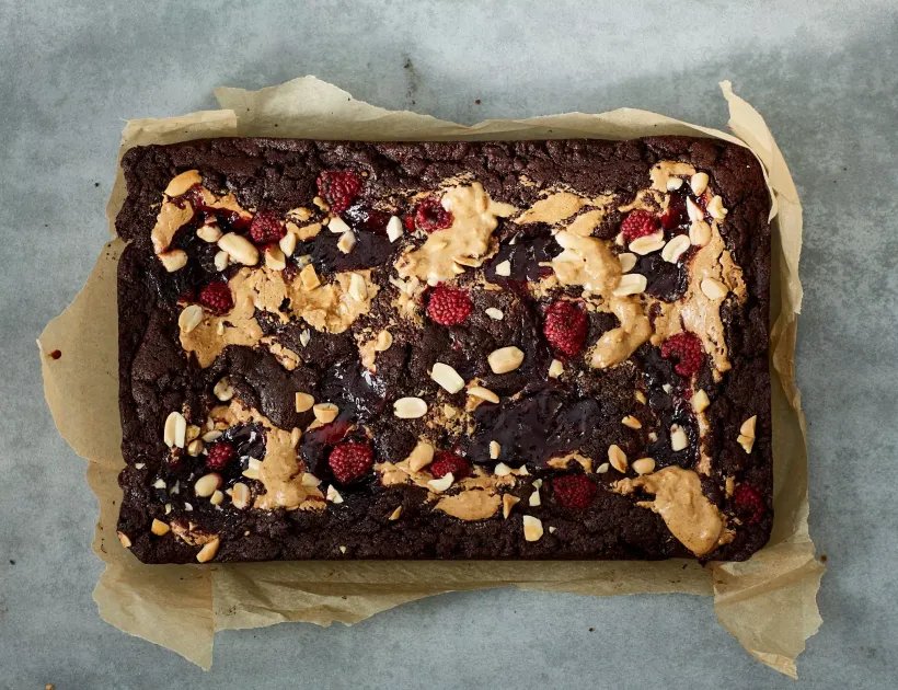 Gooey PBJ Brownies
